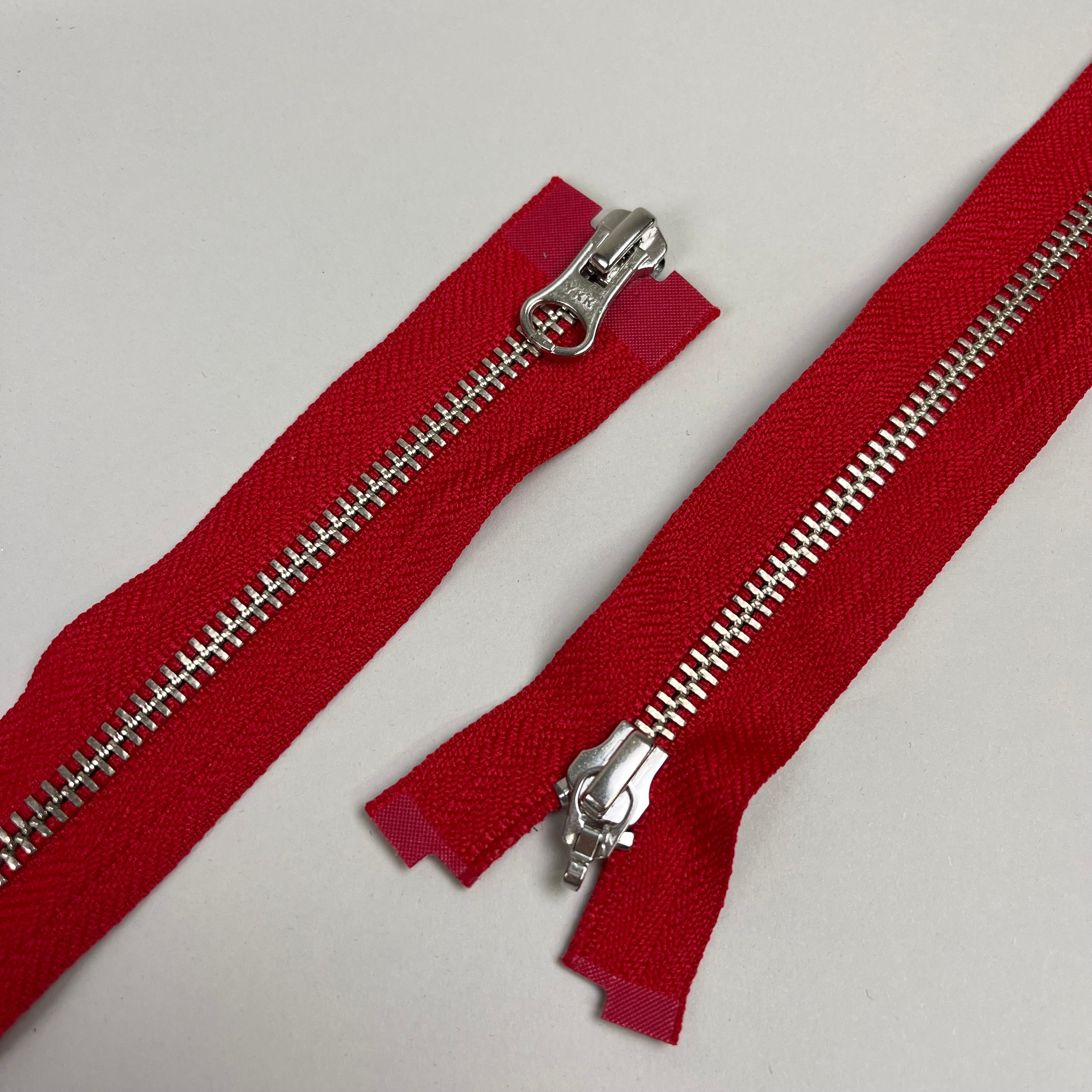 Two-Way Metal Zipper - Red & Silver/Gold 24" (NZP0451)