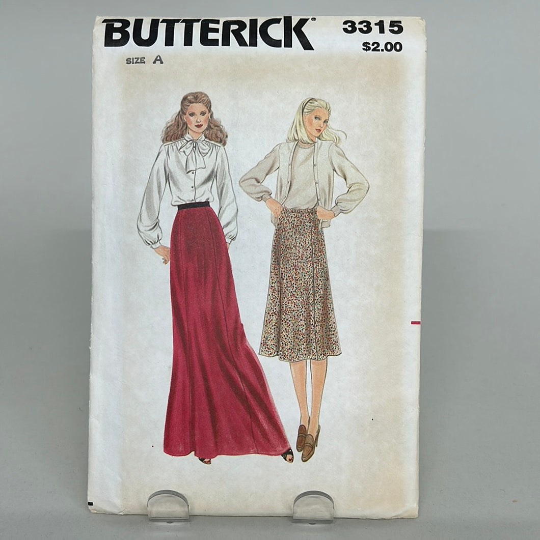 Vintage BUTTERICK Pattern, Misses' Skirt (PBT3315)