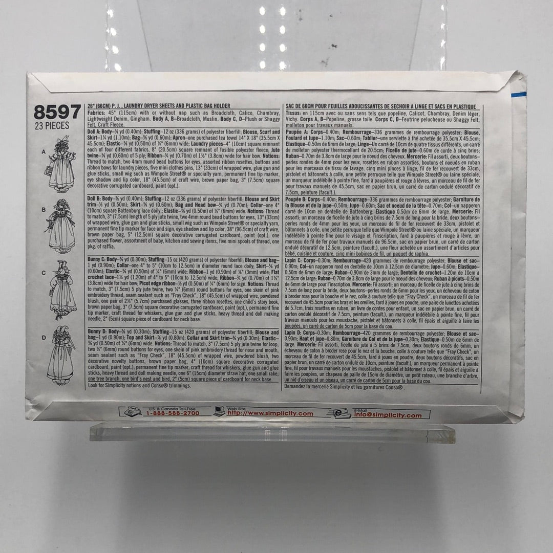 SIMPLICITY Pattern Doll One-Size, Bunny Plastic Bag Holder (PSI8597)(NPA)