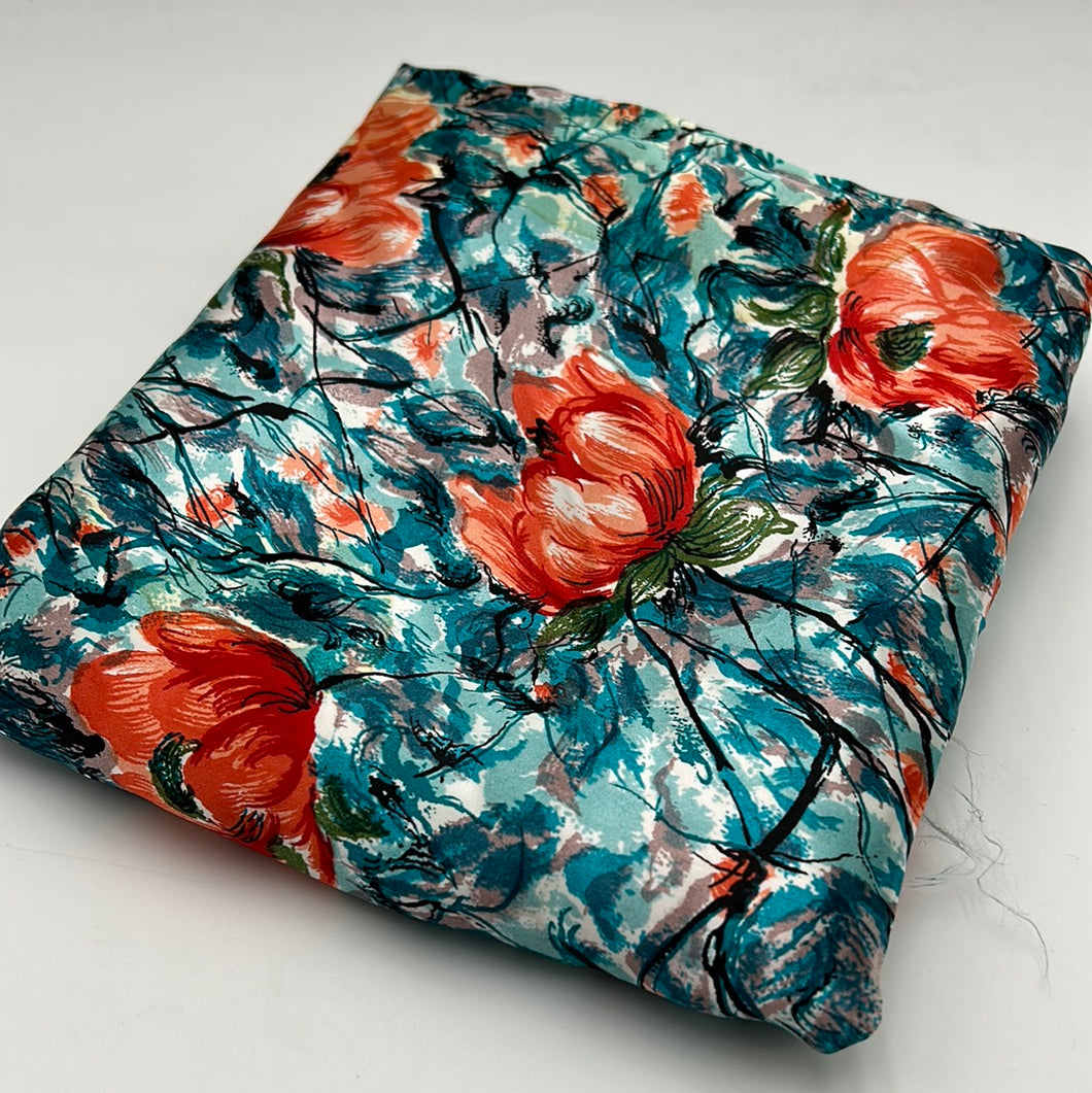 Viscose Satin Blouse Weight, Aqua & Peach (WDW1633)