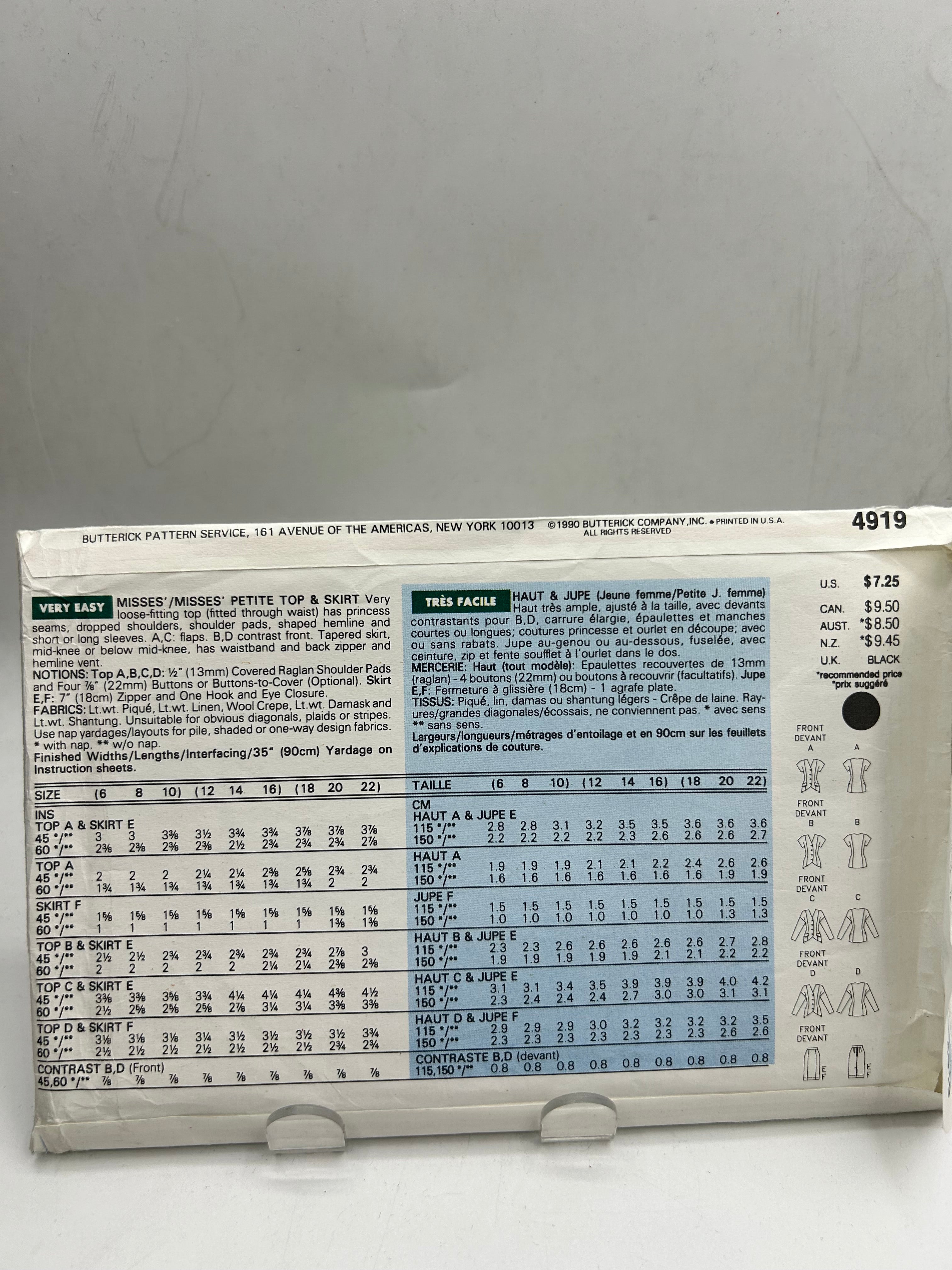 BUTTERICK Pattern Size 6-8-10, Misses' Dress (PBT4919)(NPA)