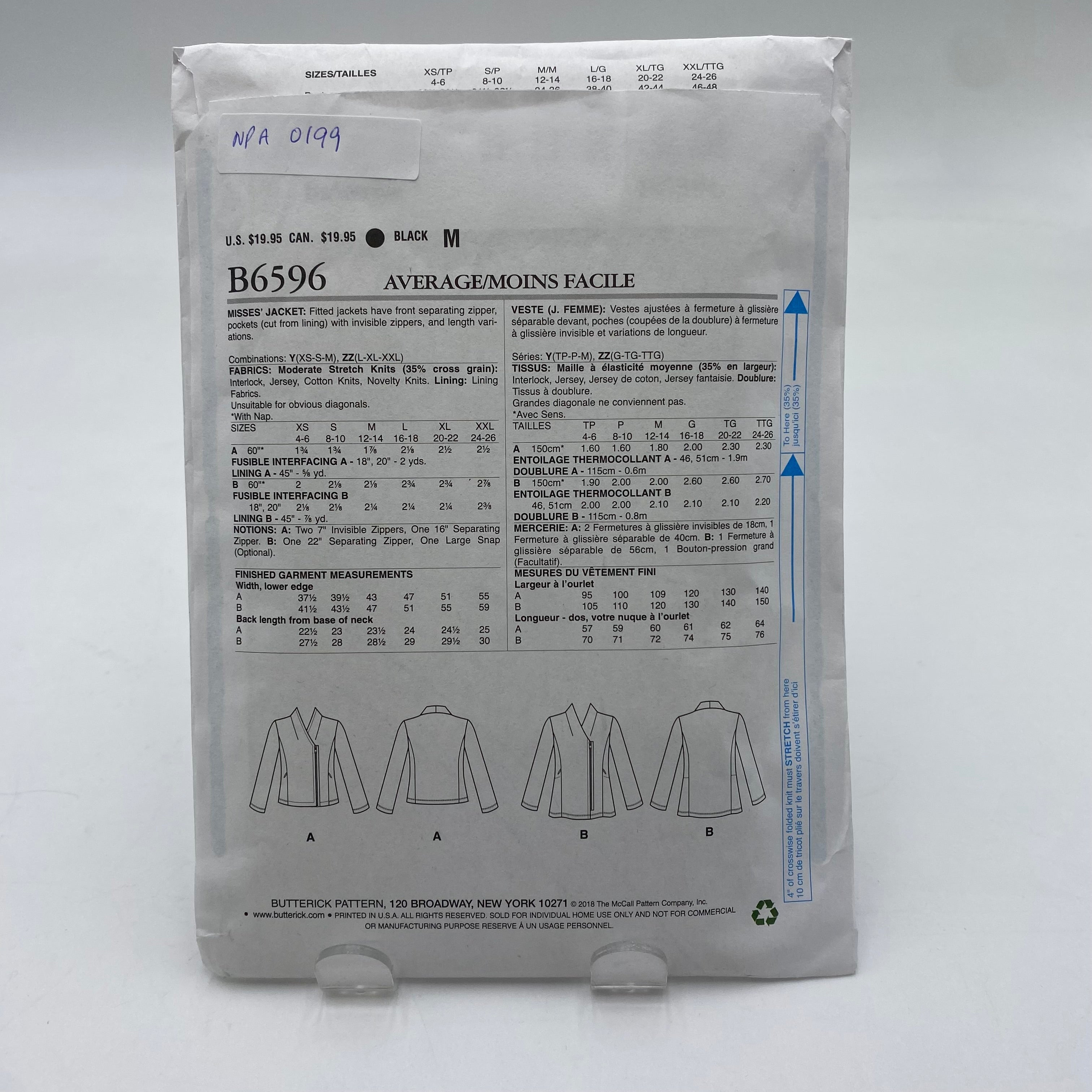 Butterick Pattern - Misses' Jacket B6596 (NPA0199)