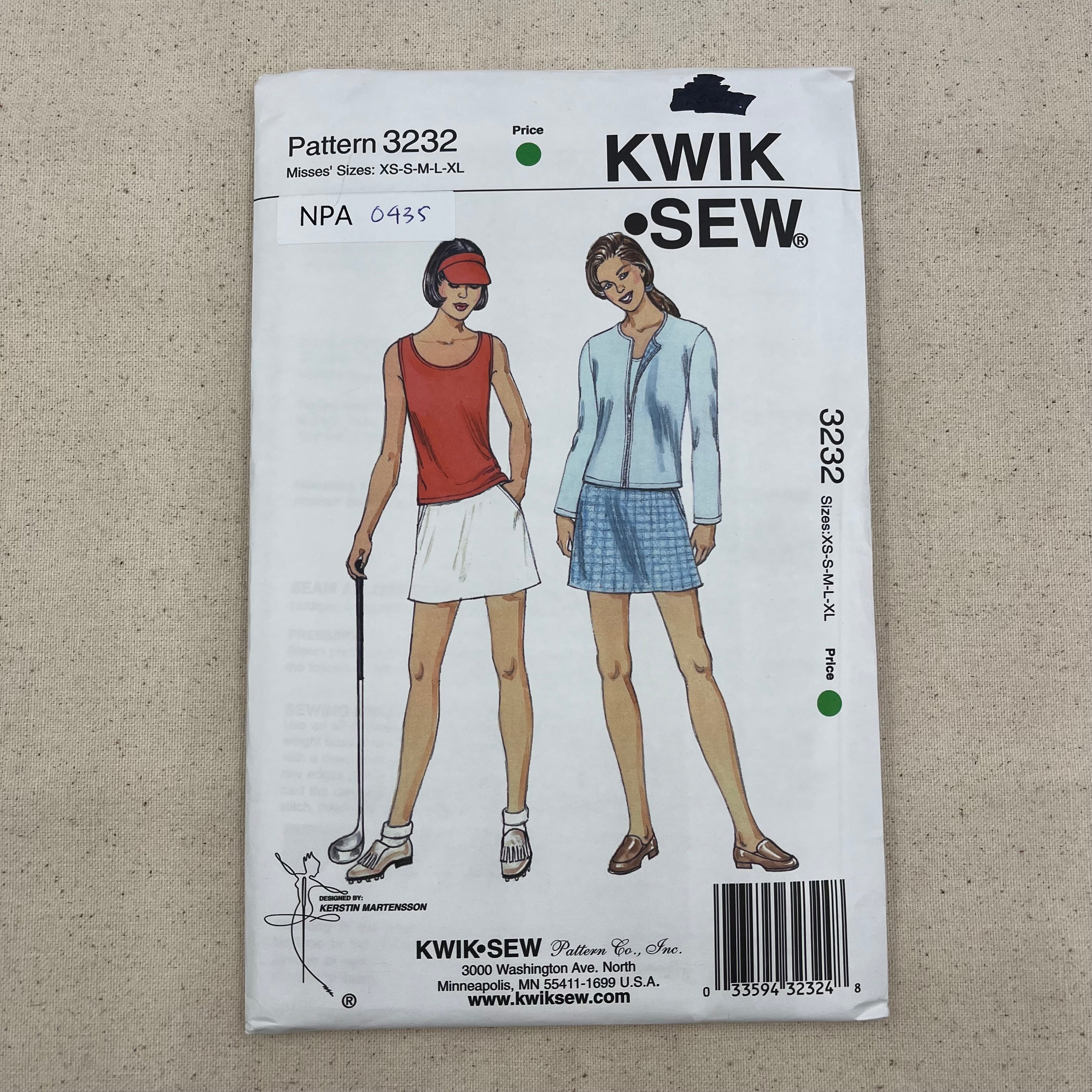 Kwik Sew Pattern - 3232 Skort, Top & Cardigan (NPA0435)