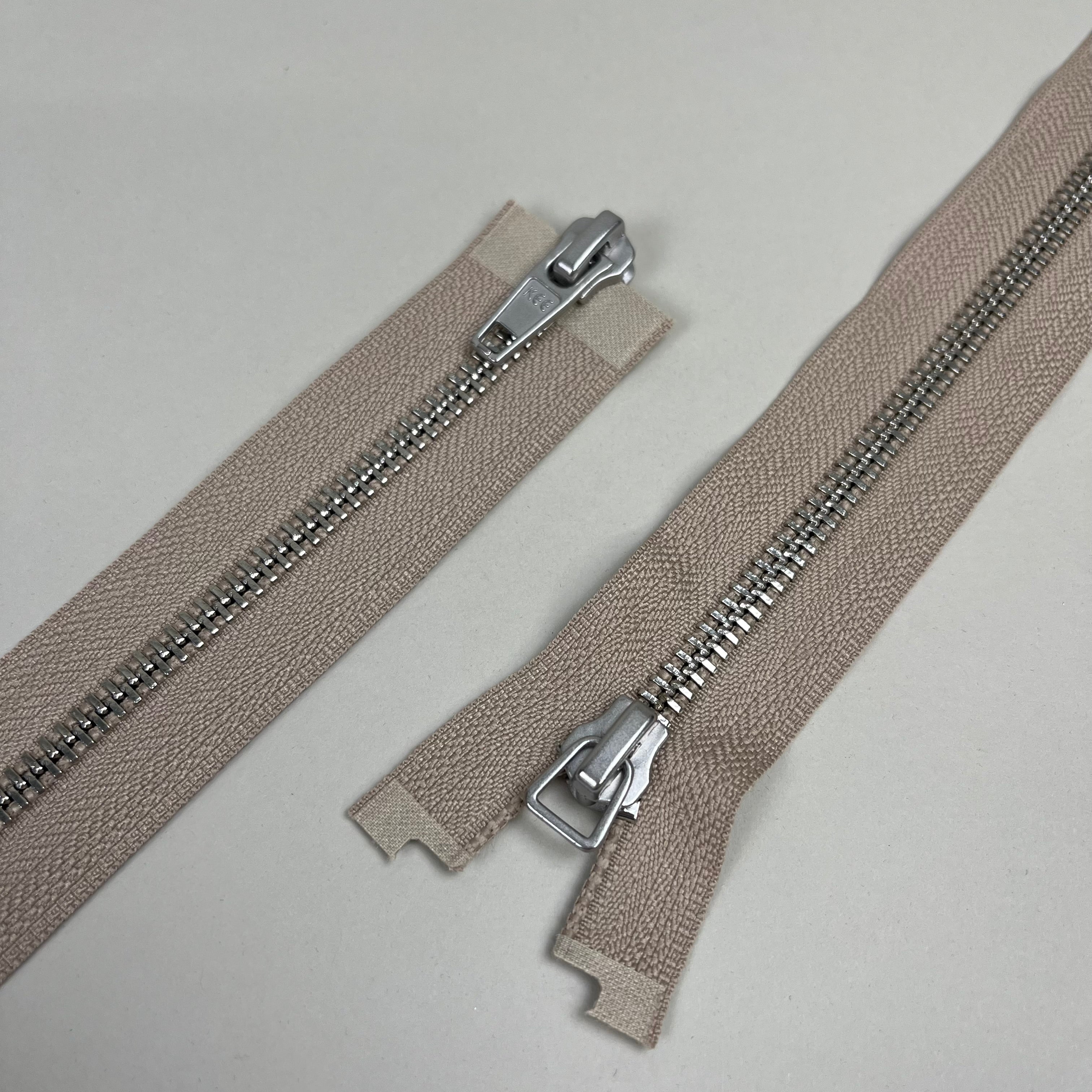Two-Way Metal Zipper - Khaki & Silver 19" (NZP0445)
