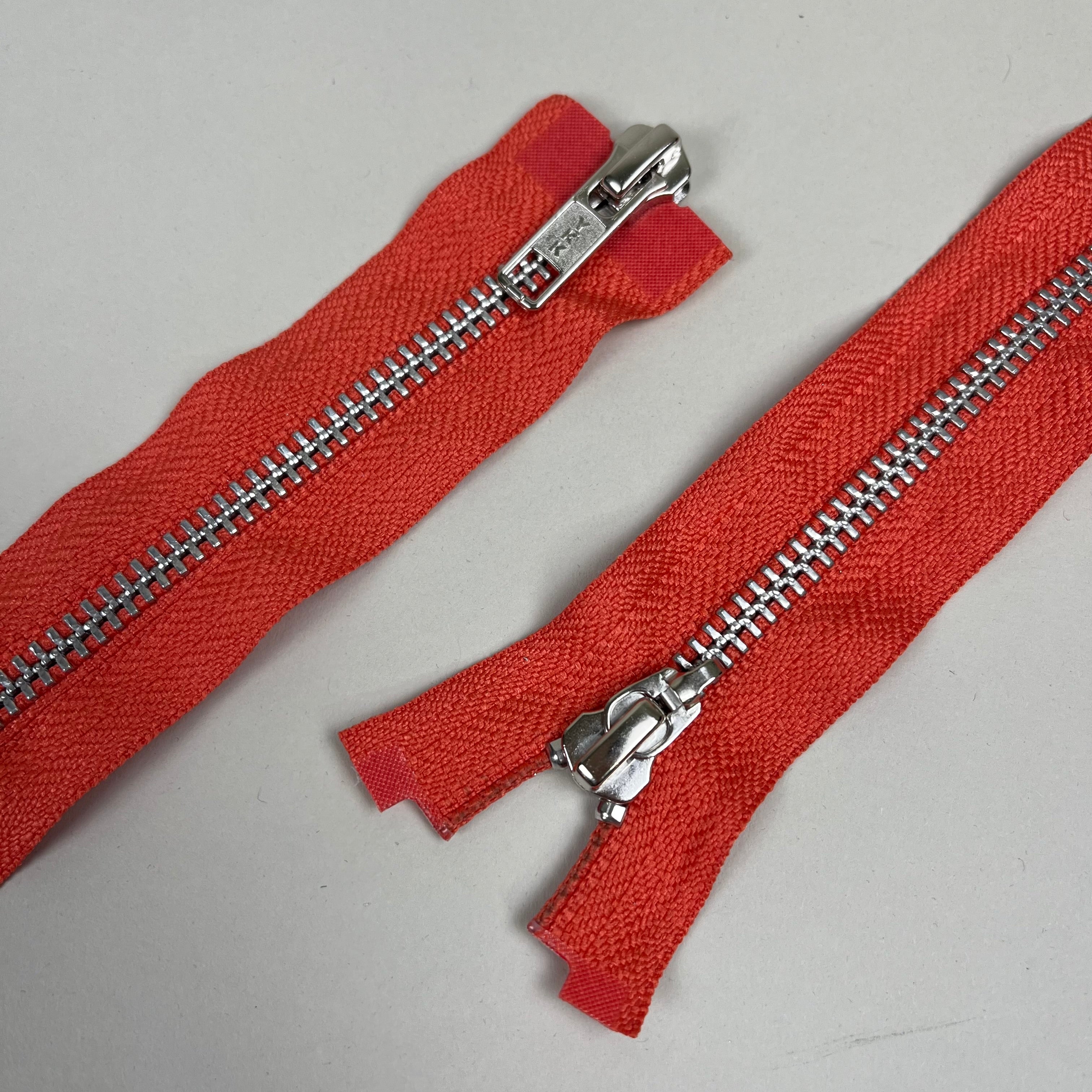 Two-Way Metal Zipper - Coral & Silver 32" (NZP0331)