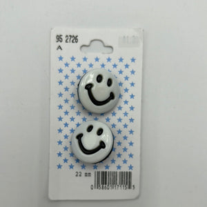 Novelty Button, Black & White Happy Face (NBU0520)