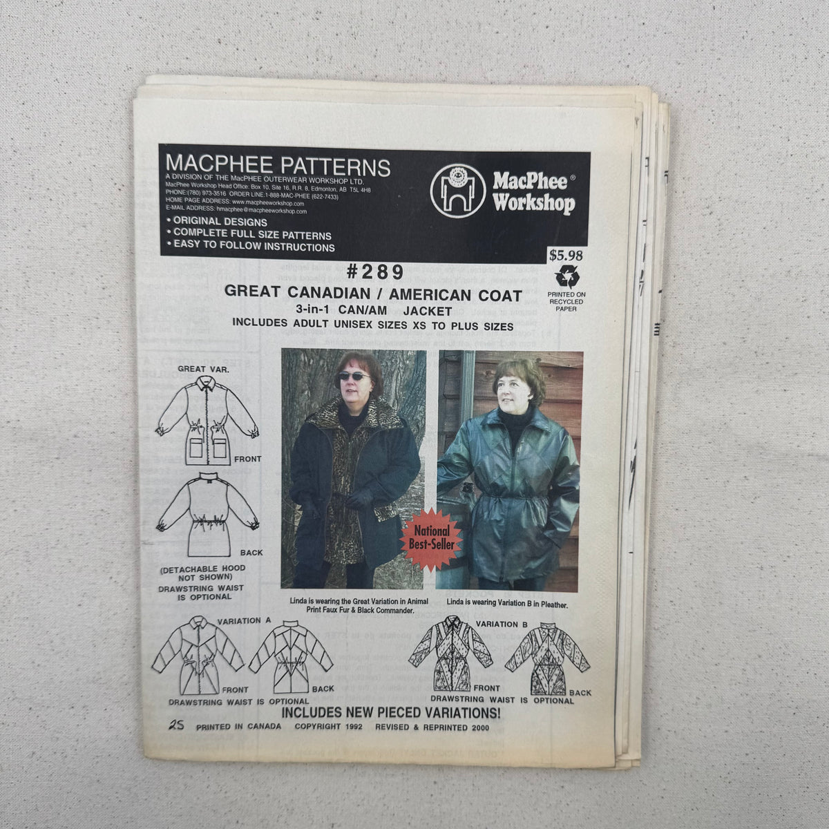 MacPhee Patterns - #289 Great Canadian / American Coat (NPA0645)