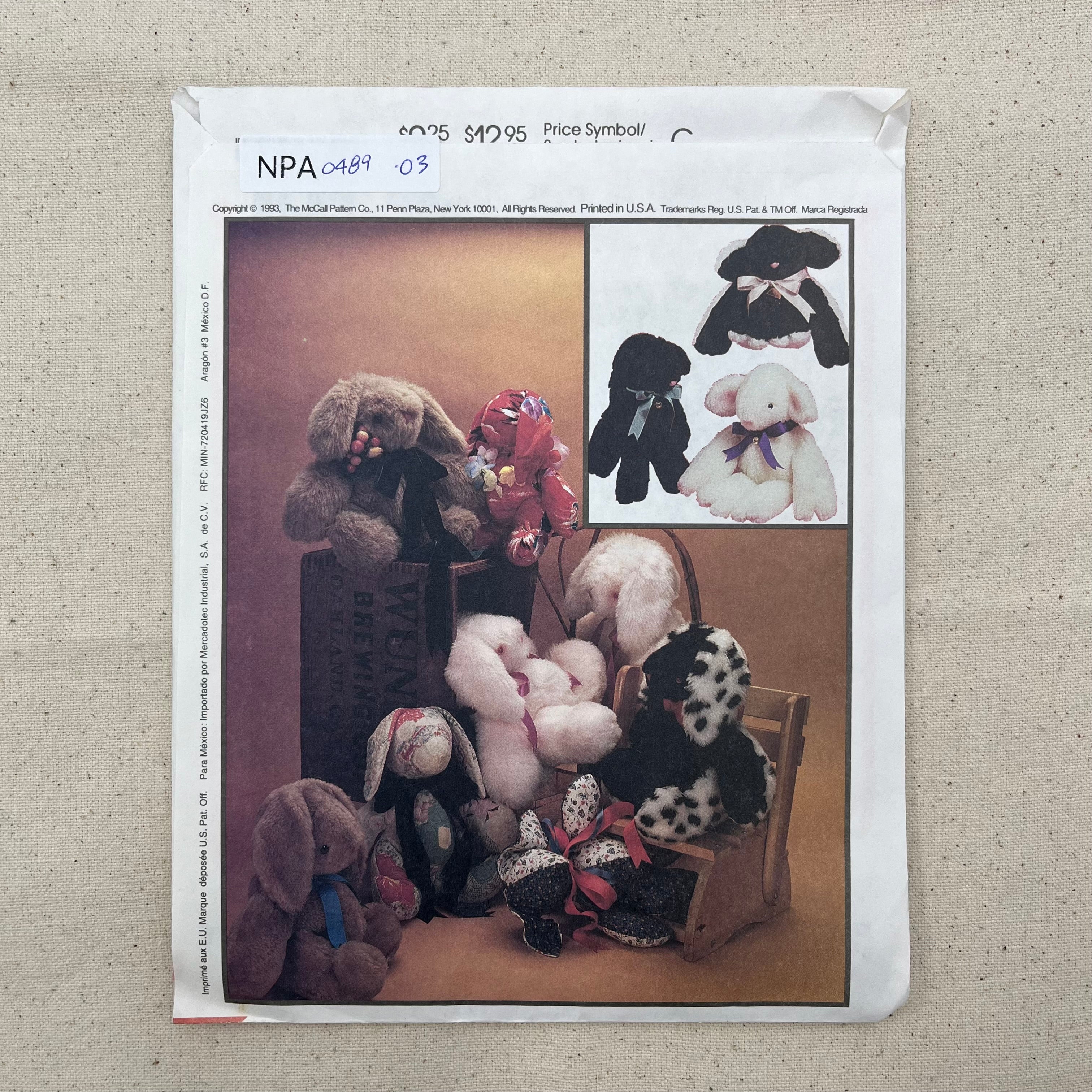 McCall's Pattern - 6907 Bear, Rabbit & Lamb (NPA0489)