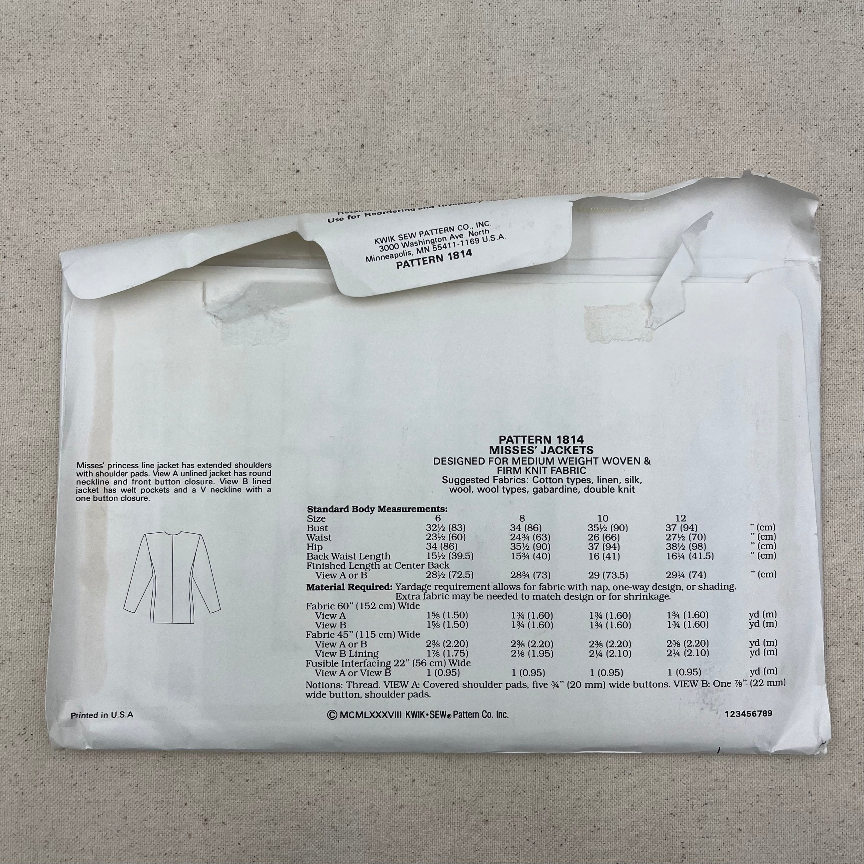 Kwik Sew Pattern - 1814 Jackets (NPA0413)