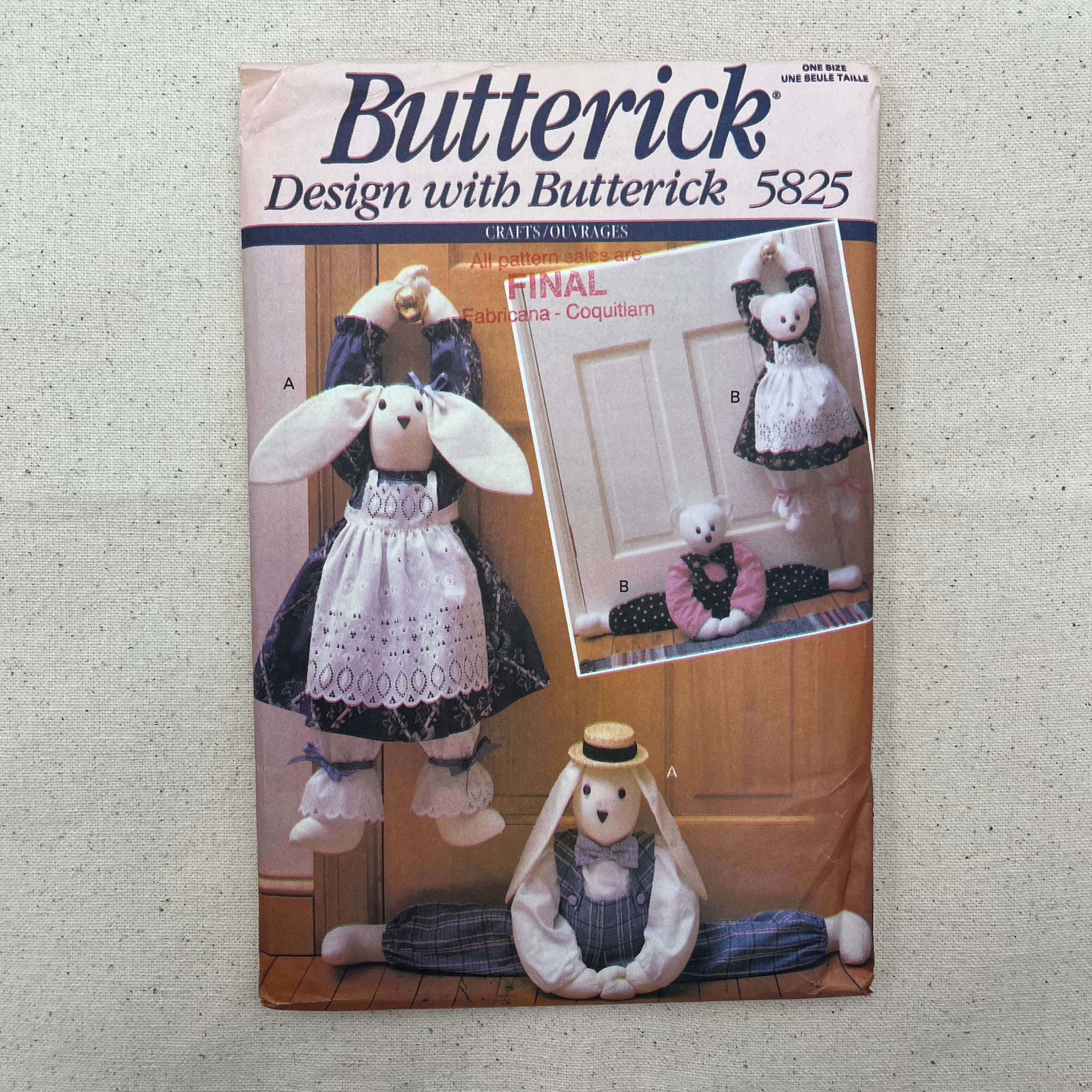 Butterick Pattern - 5825 Bunny & Bear Draft Stoppers (NPA0483)
