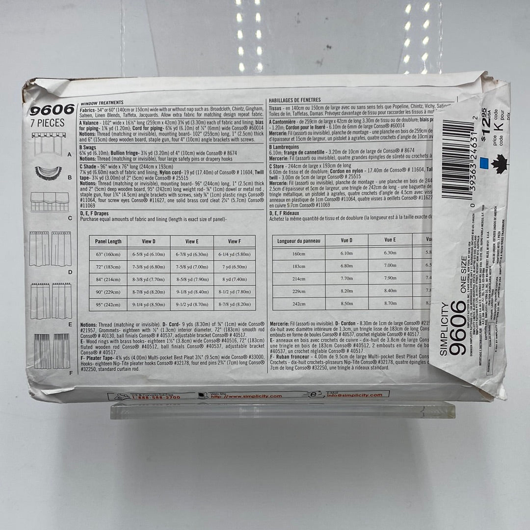 SIMPLICITY Pattern One-Size, Window Treatments (PSI9606)(NPA)