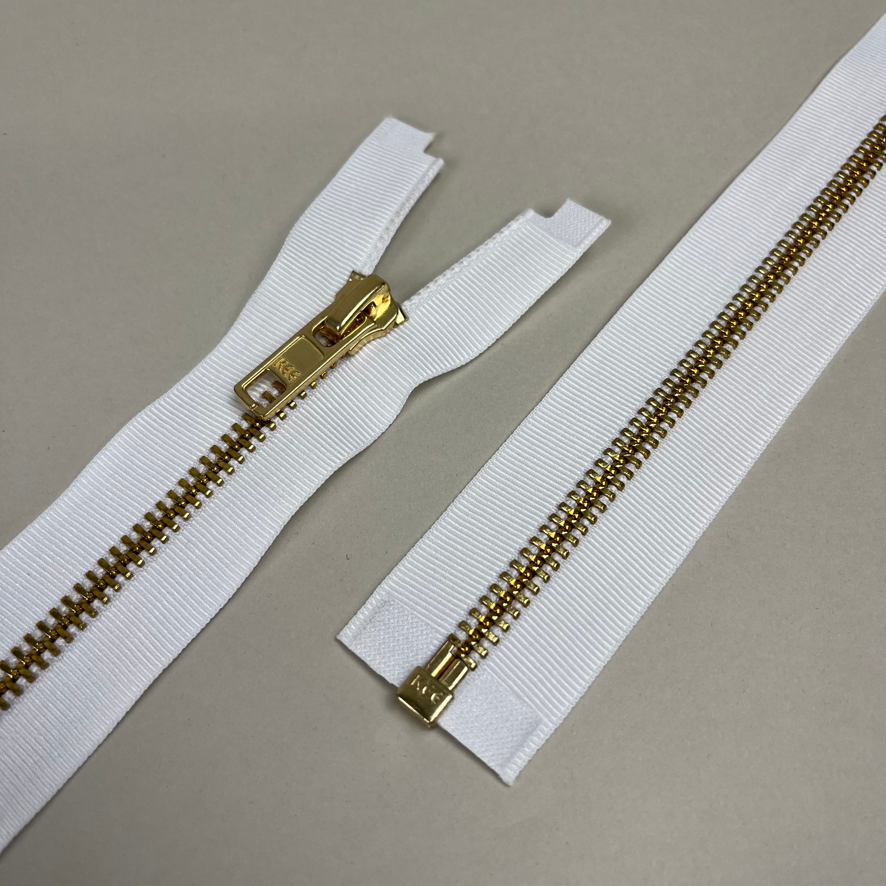 Separating Metal Zipper - White & Gold 18" (NZP0469)