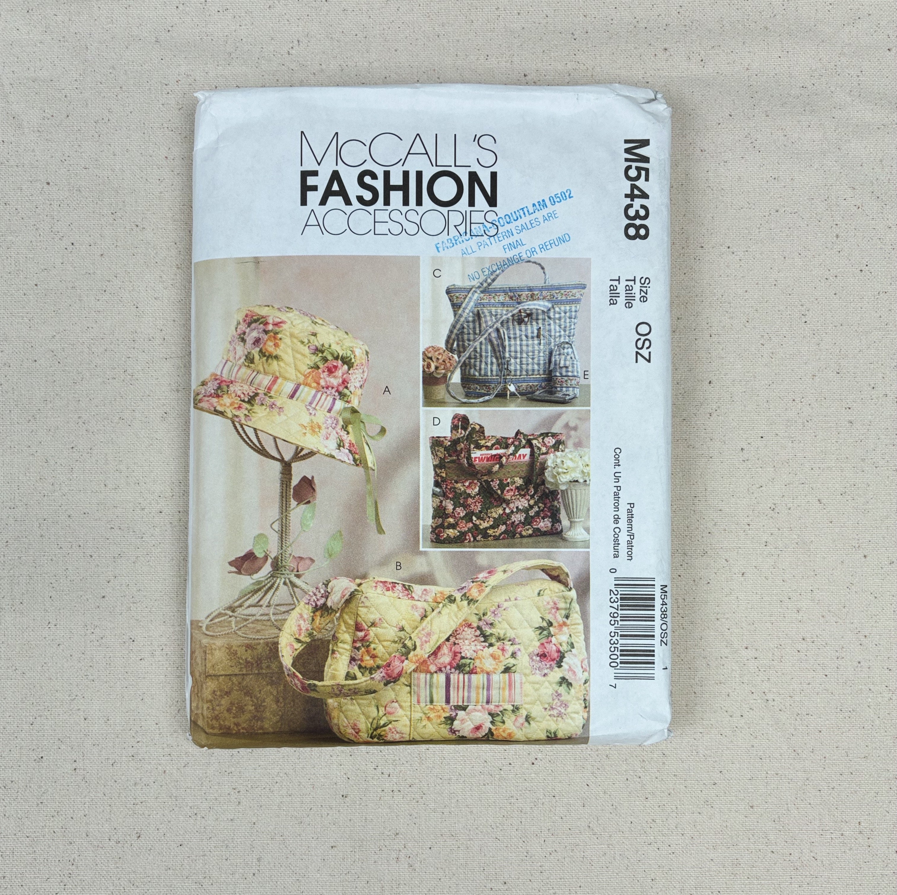 Bag Making Pattern - McCall's M5438 (NPA0453)