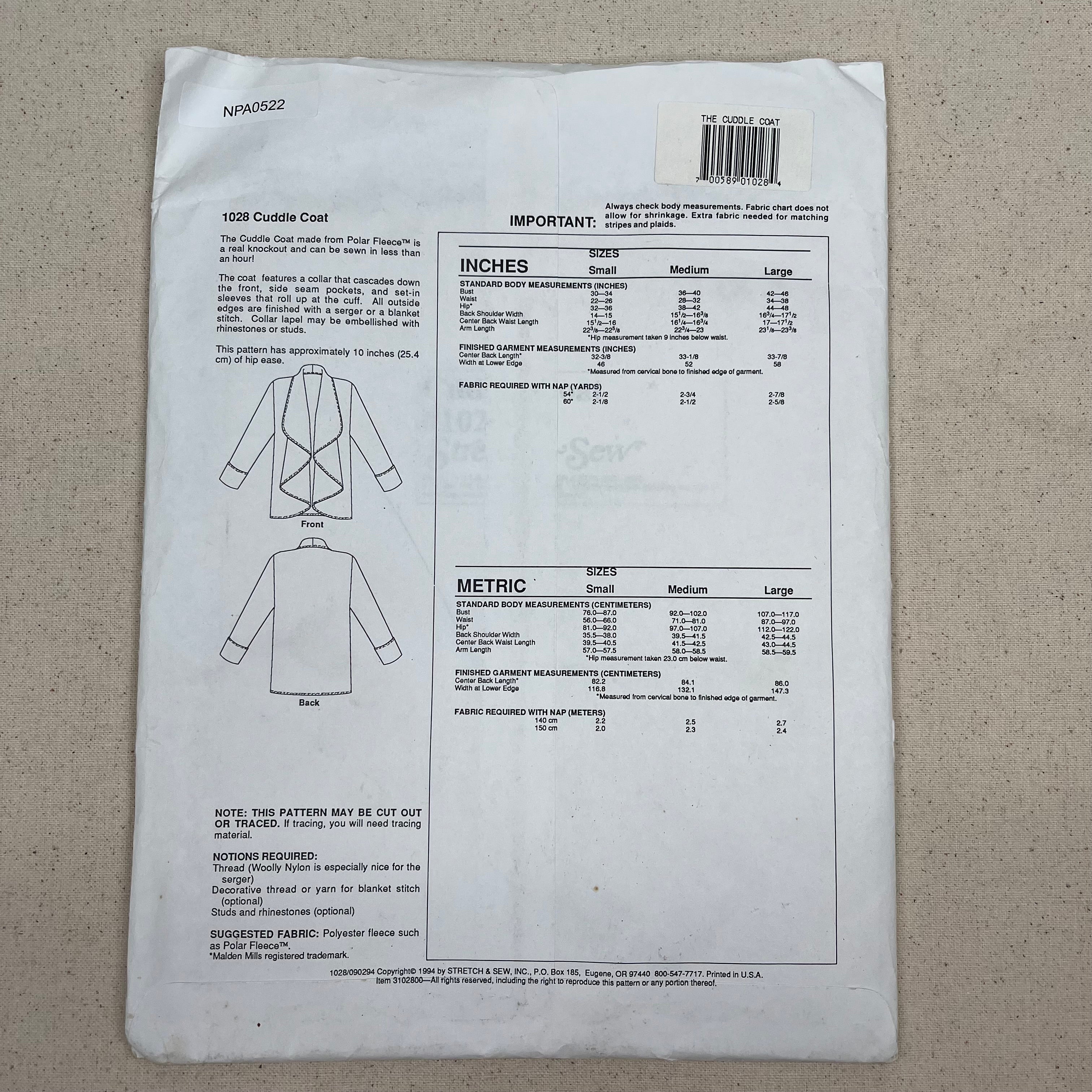 Stretch & Sew Pattern - 1028 Cuddle Coat (NPA0522)