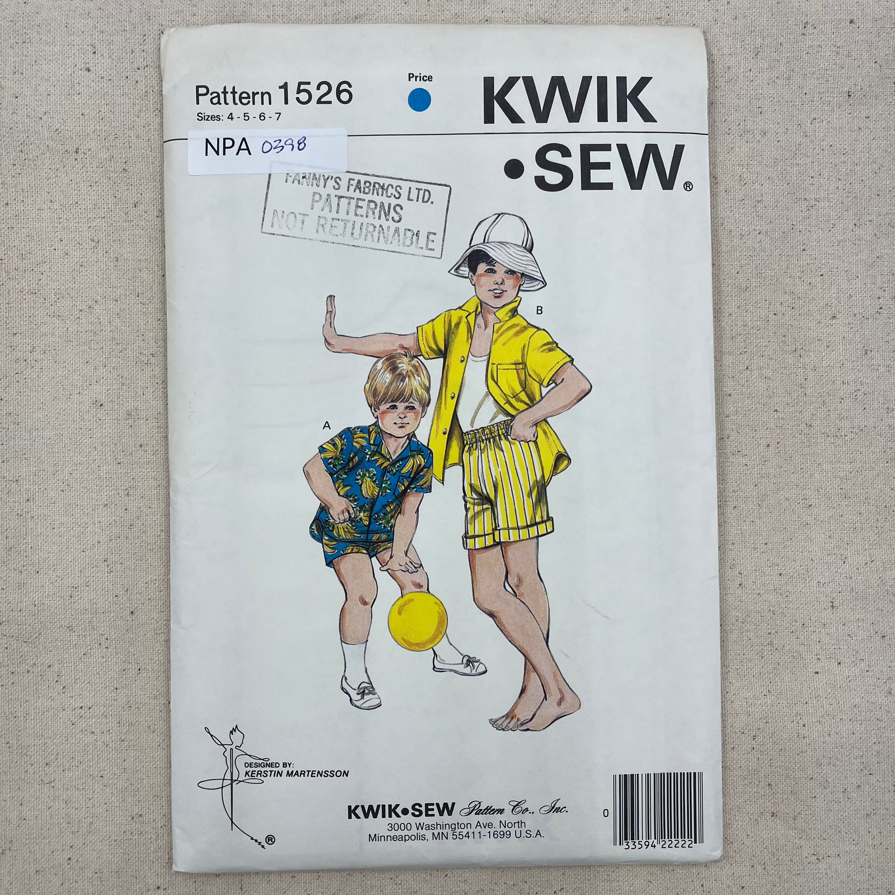 Kwik Sew Pattern - 1526 Kids Shirt & Shorts (NPA0398)