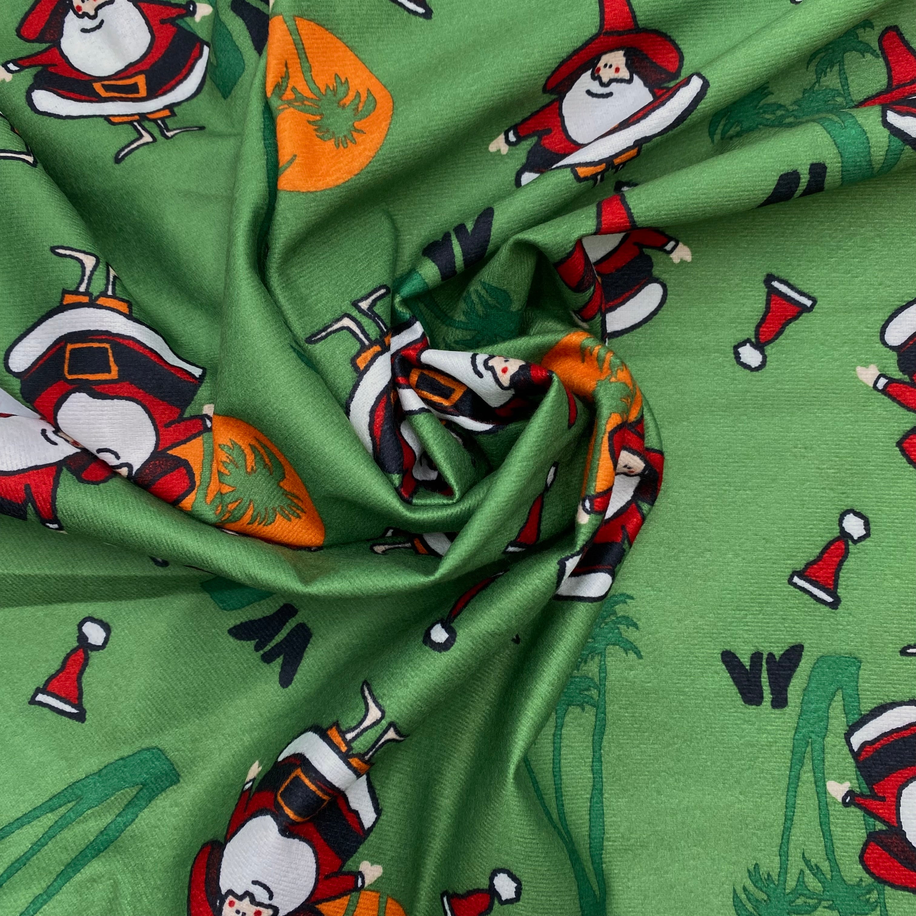 Printed Tricot Knit - Green/Santa's Holiday (KXX0212)