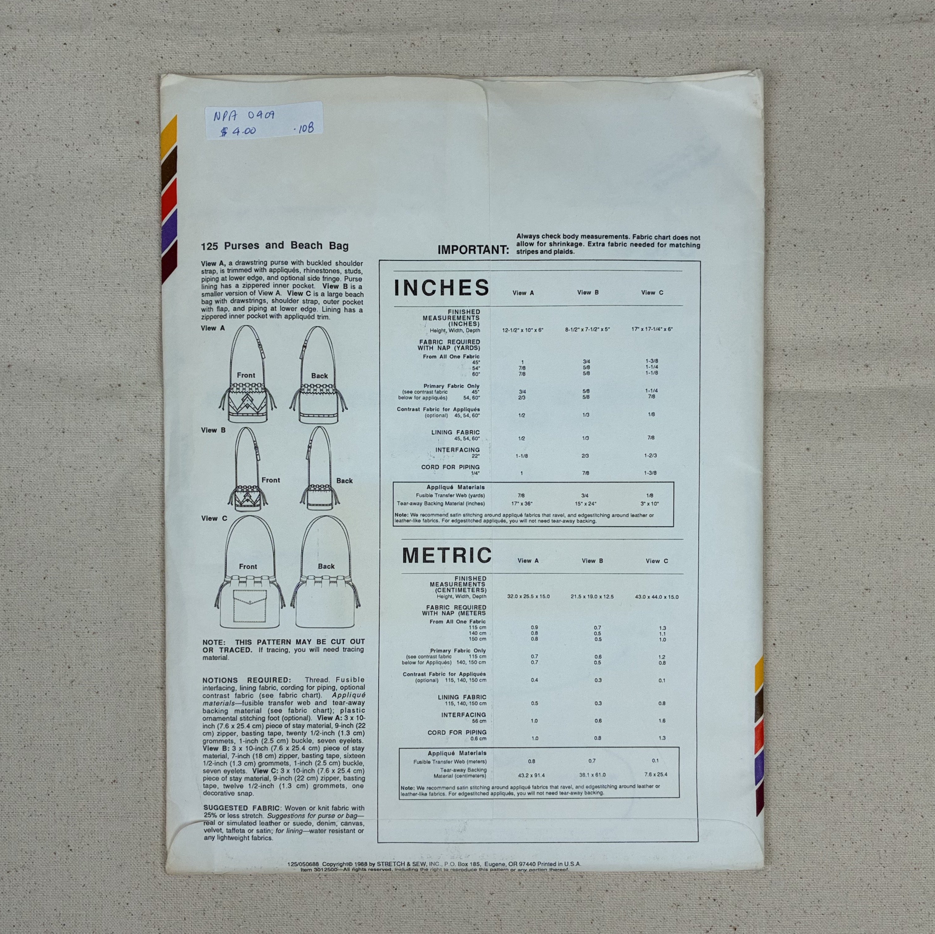 Bag Making Pattern - Stretch & Sew 125 (NPA0458)