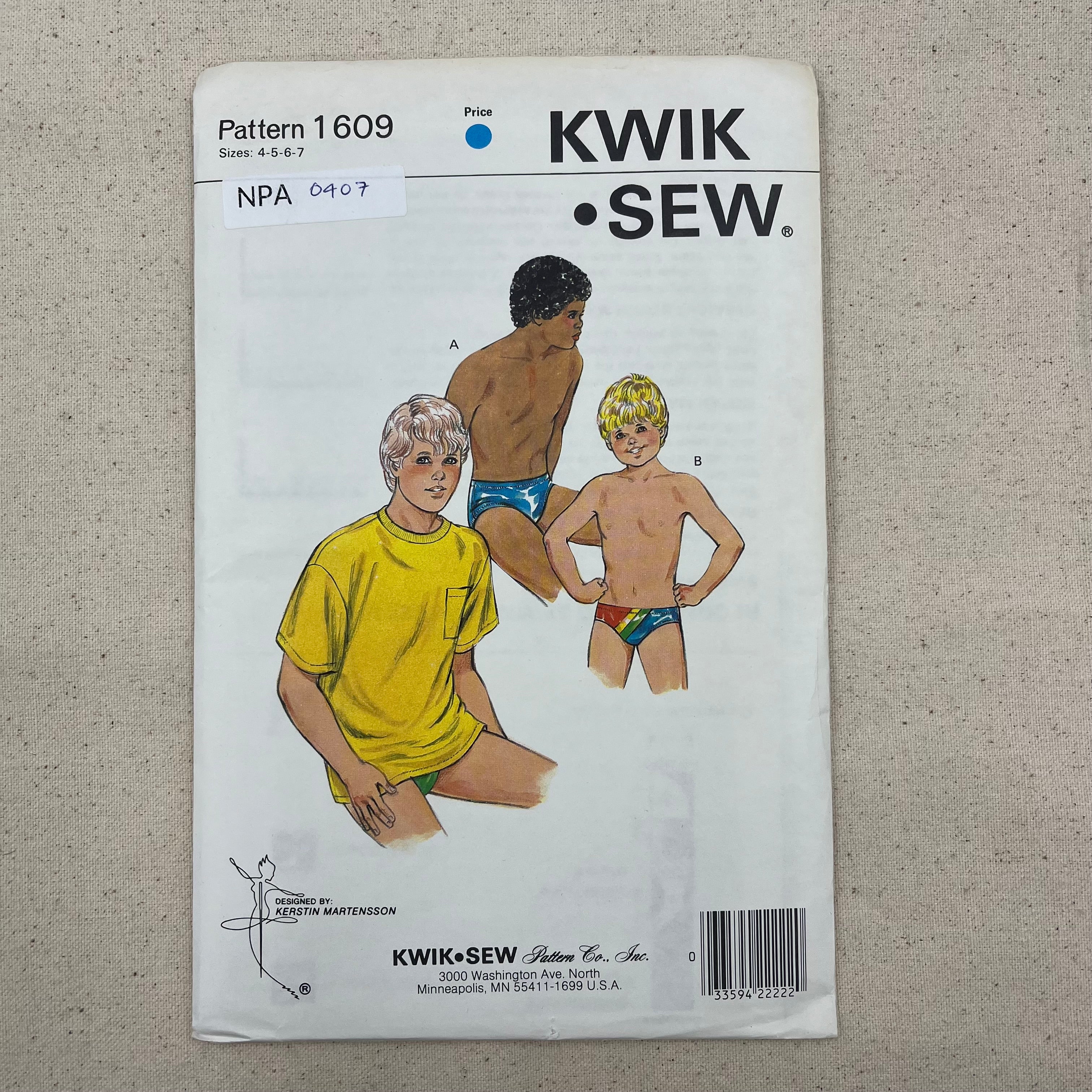 Kwik Sew Pattern - 1609 Kids Swim Trunks & Shirt (NPA0407)