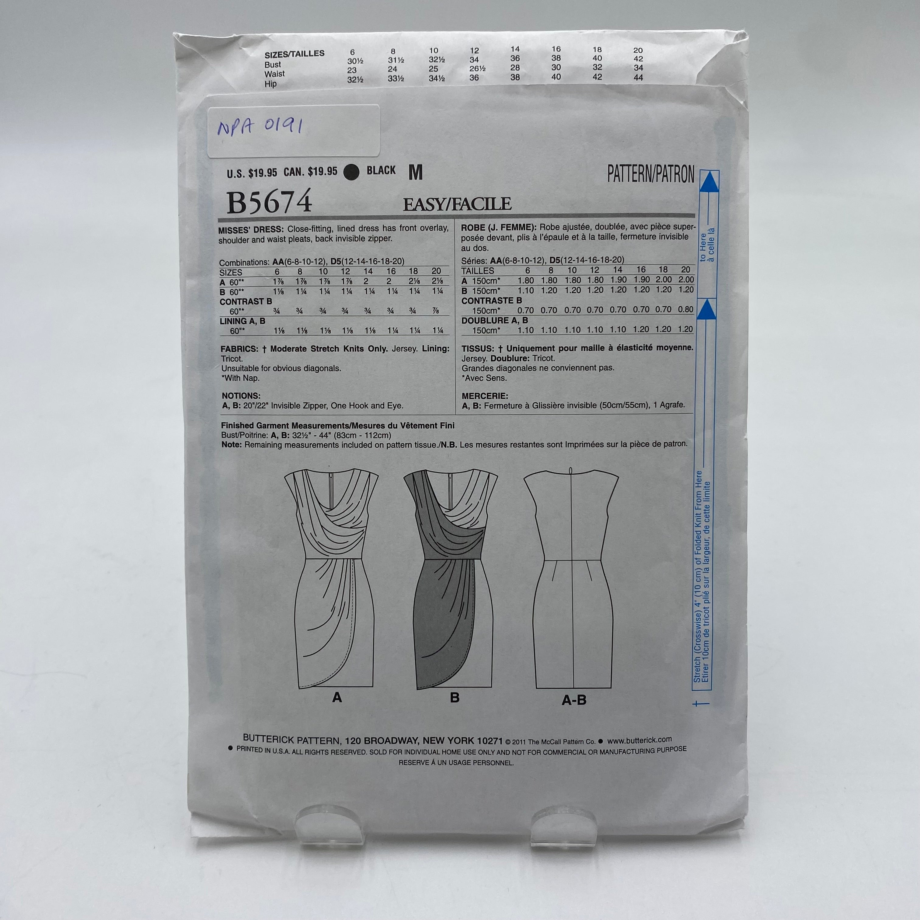 Butterick Pattern - Misses' Dress B5674 (NPA0191)