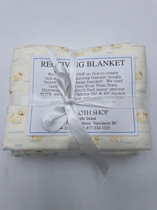 Cotton Flannelette Receiving Blanket, Stars and Ducks, Cream, Yellow, Blue (WFL0293)