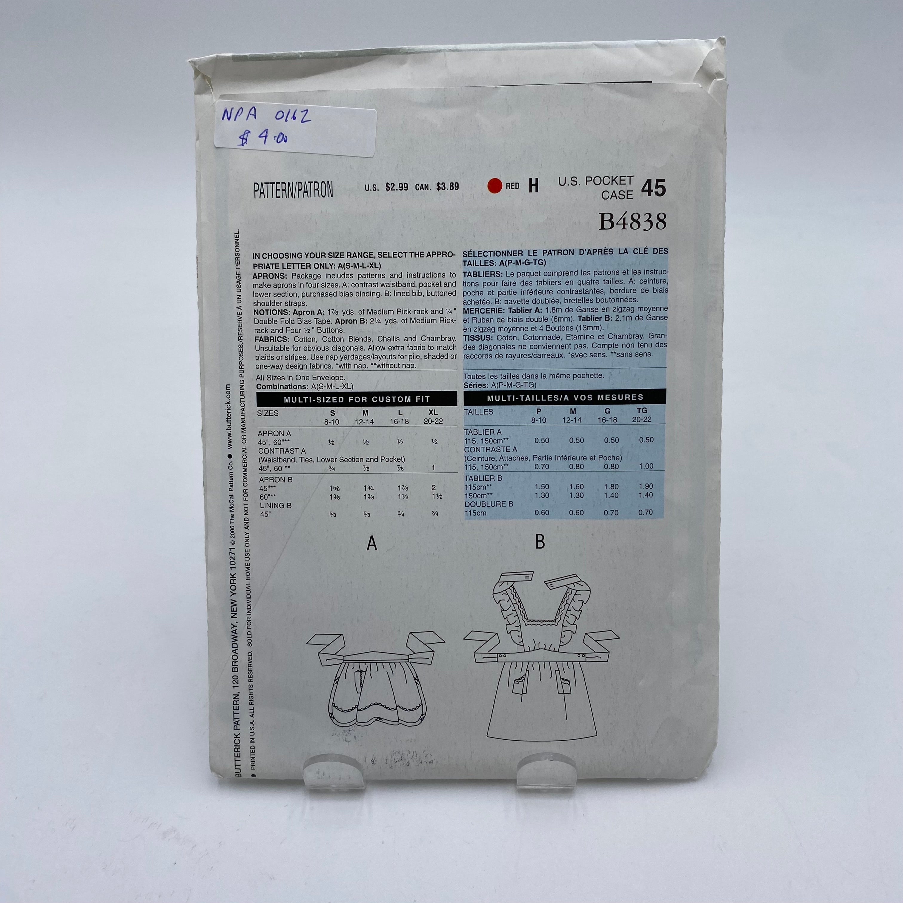 See & Sew Pattern - Bags B4838 (NPA0162)