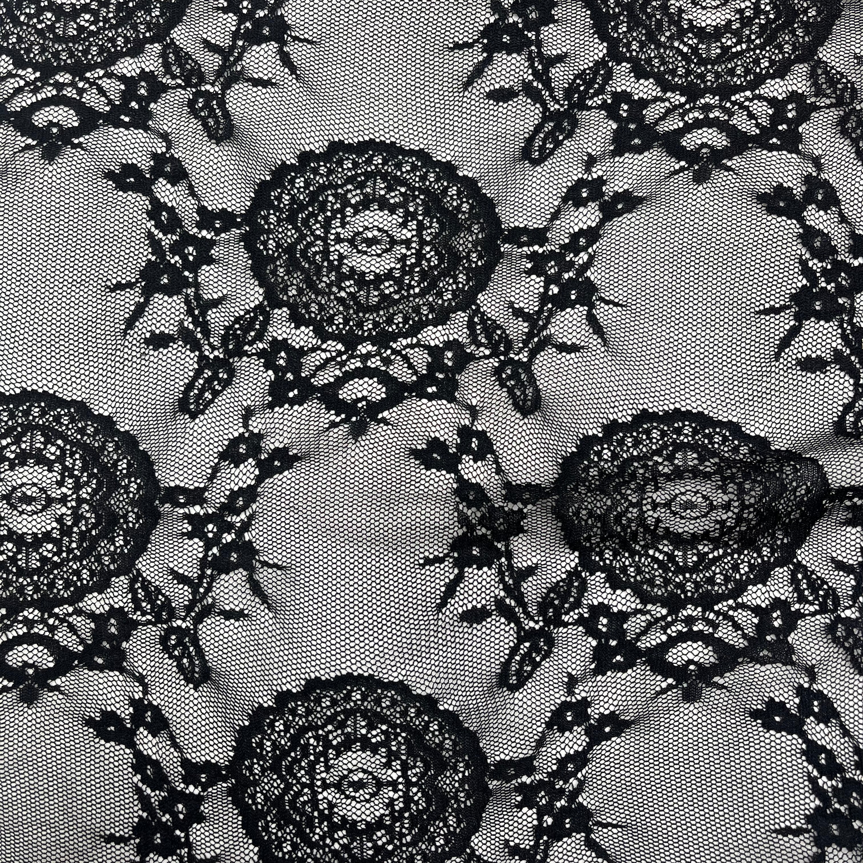 Knit Lace - Black Abstract Floral (KLM0257:8)