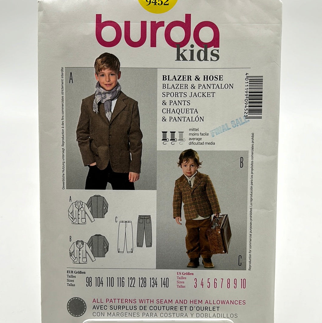 BURDA Pattern, Childrens' Jacket & Pants (PBR9452)