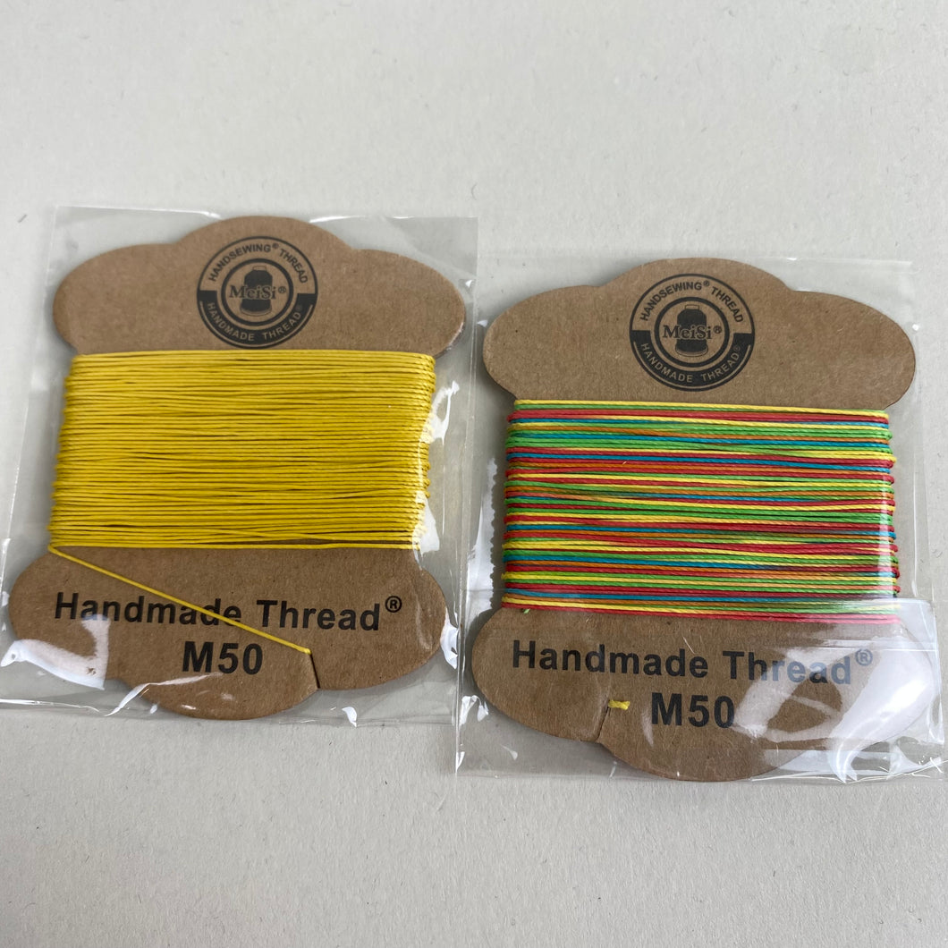 Handmade Waxed Linen Thread M50 -  Yellow/Rainbow Variegated (NXX1590)