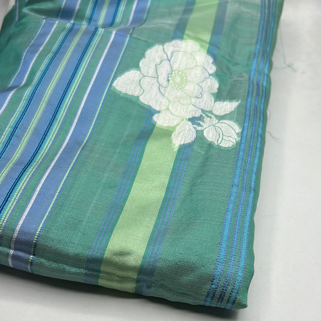 Silk Blend Shirting, Green Floral Stripes (WDW1894)