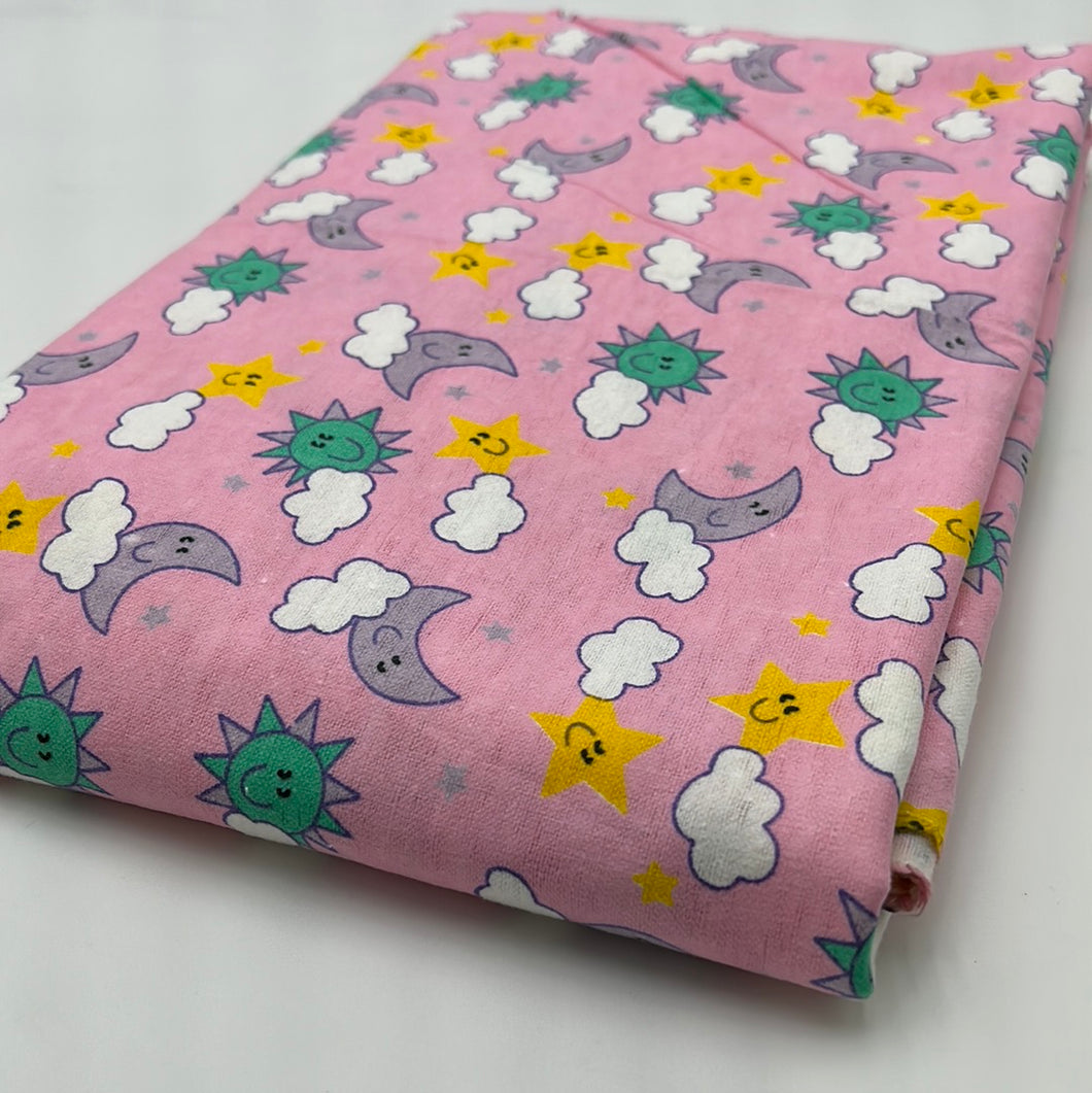 Cotton Flannelette, Pink with Clouds (WFL0285)