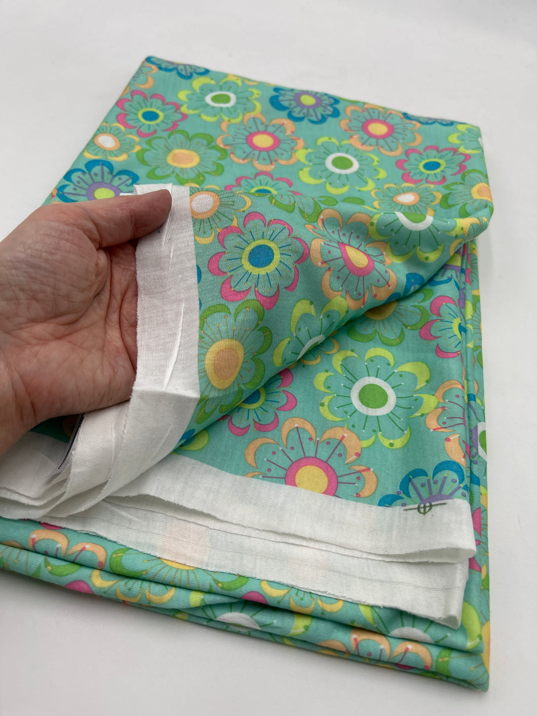Stretch Jersey, Groovy Aqua Flowers (KJE1183)