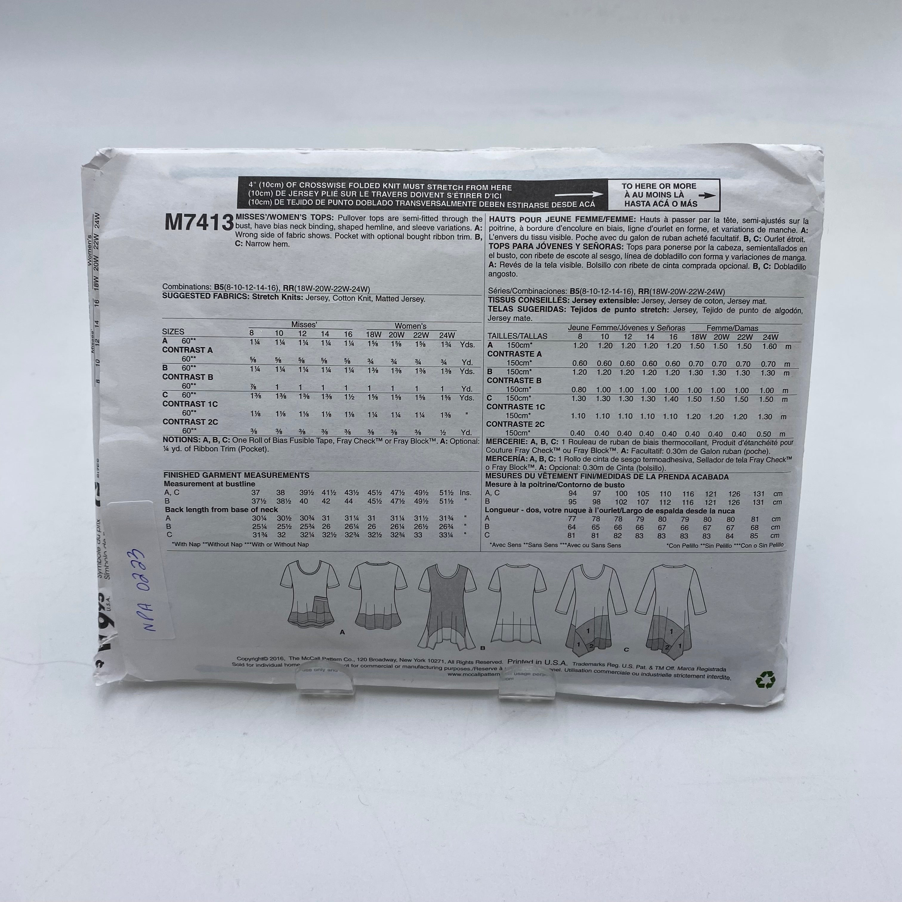 McCalls Pattern - Misses'/Women's Tops M7413 (NPA0223)