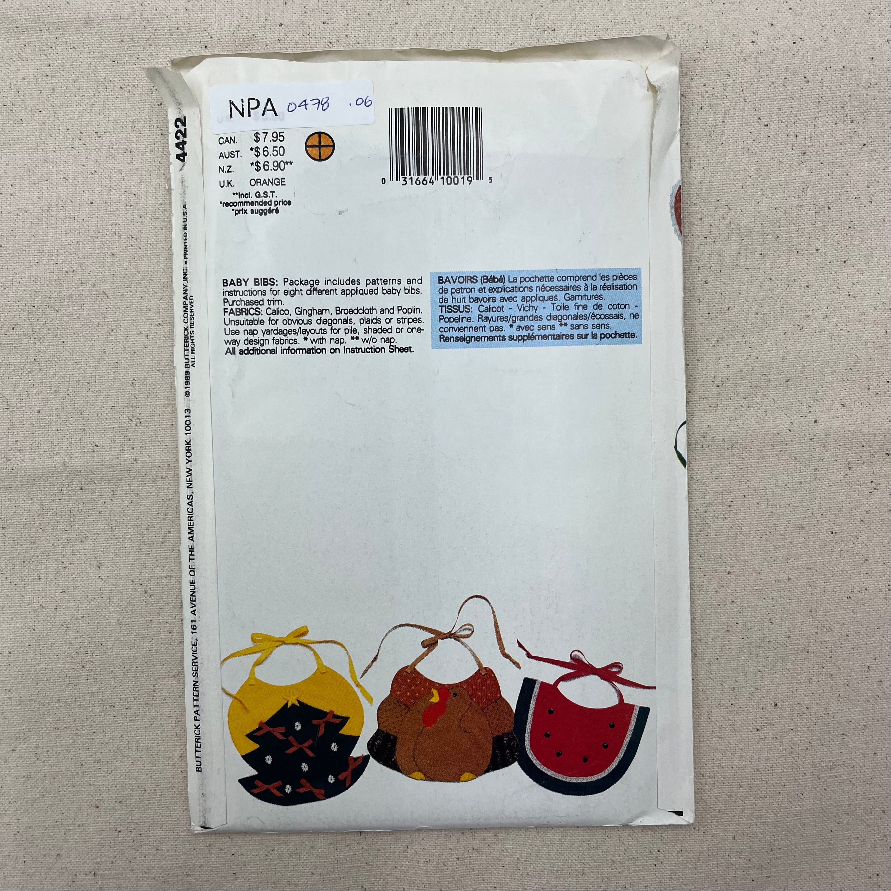 Butterick Pattern - 4422 Baby Bibs (NPA0478)