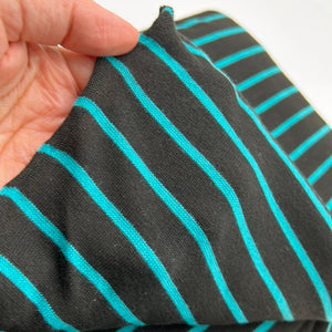 Cotton Jersey Knit, Black with Teal Stripes (KJE0927)