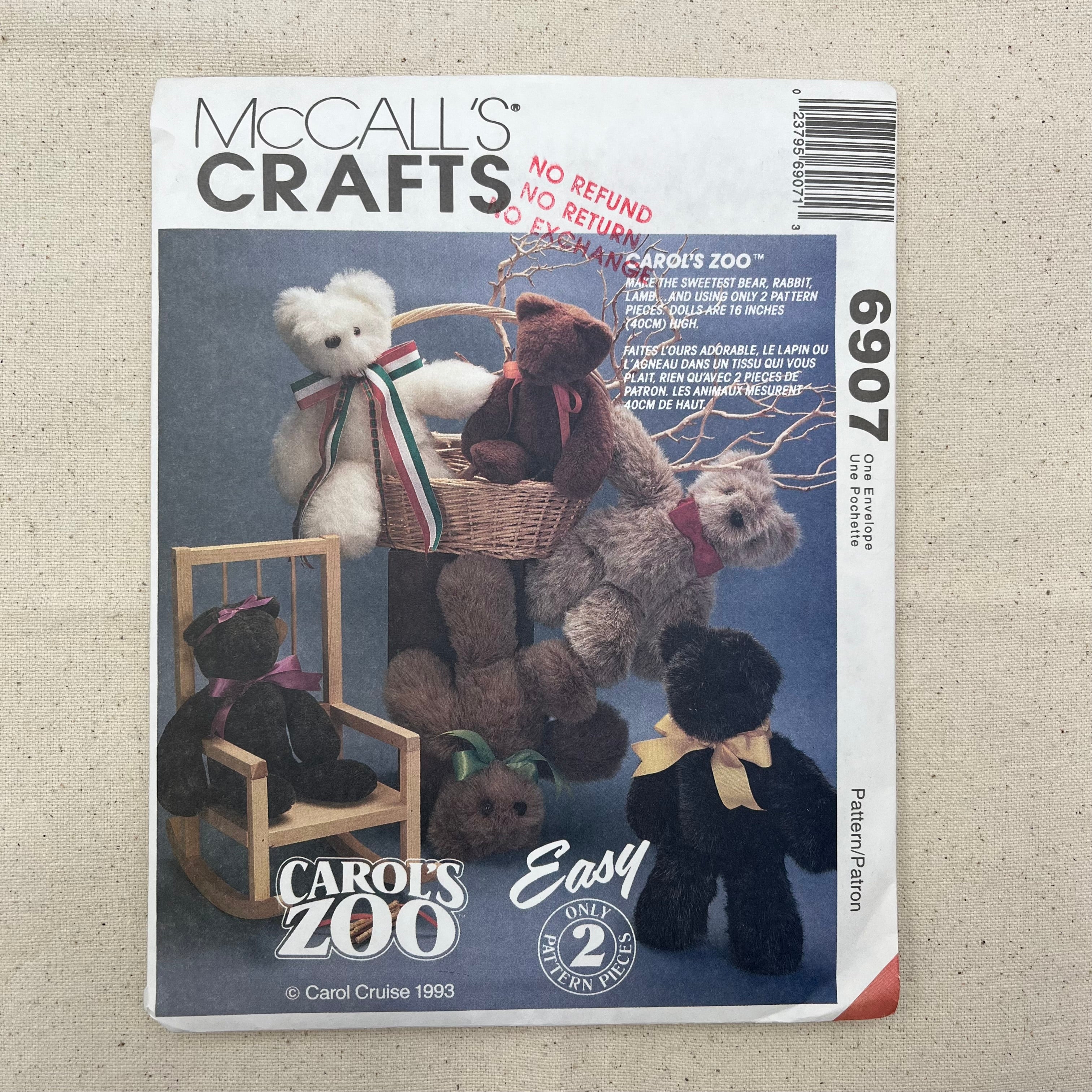 McCall's Pattern - 6907 Bear, Rabbit & Lamb (NPA0489)