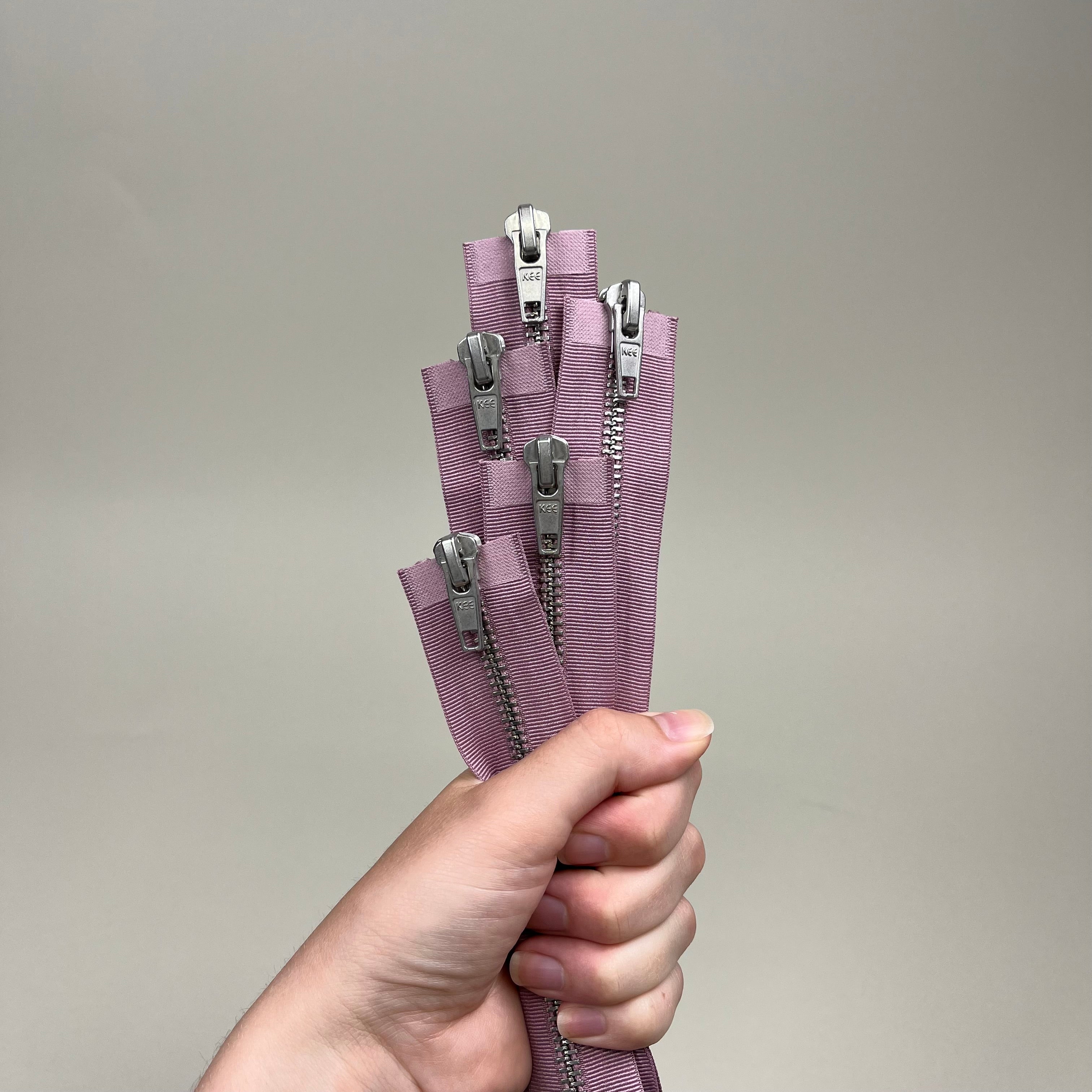 Two-Way Metal Zipper - Pink Mauve & Silver 32.5" (NZP0311)