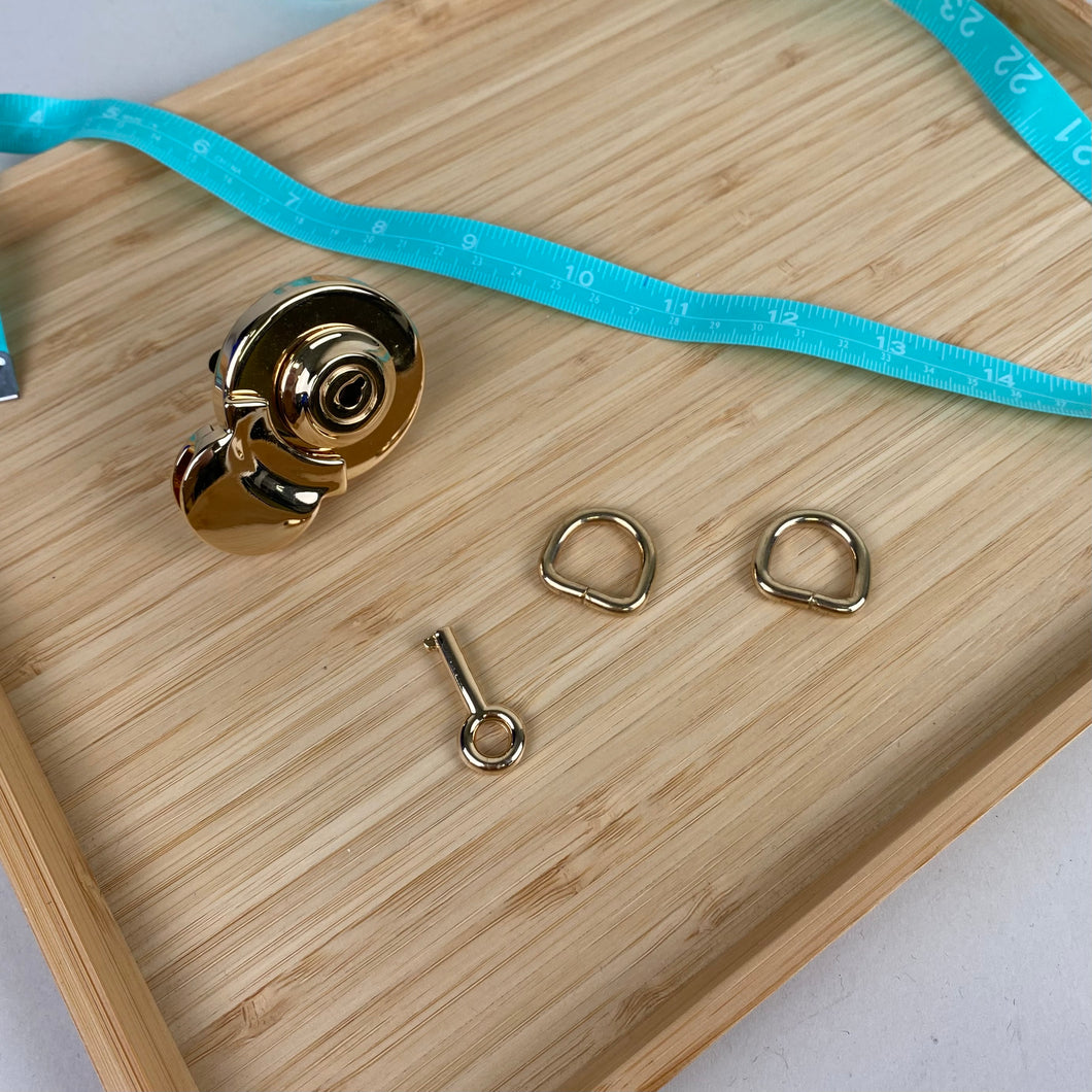 Key Lock + 20mm D-Rings (2x) - Bright Gold Tone (NXX1557)
