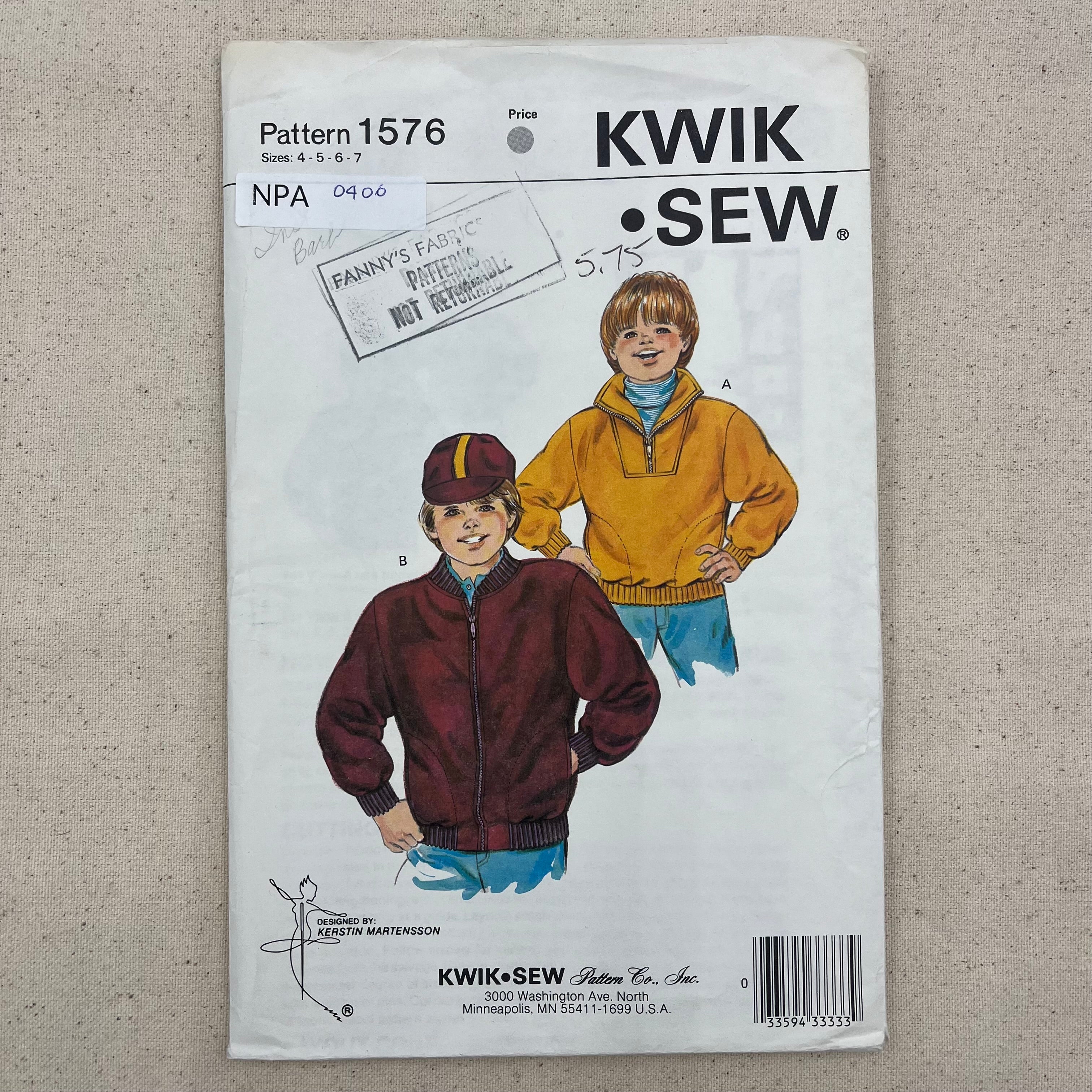 Kwik Sew Pattern - 1576 Kids Jacket (NPA0406)