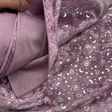 Load image into Gallery viewer, Knit Velour, Rose w Silver Hearts &amp; Stars (KVL0222)
