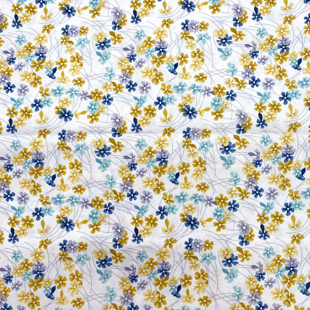 Quilting Cotton - Wander Floral Gold and Blue (WQC2739)