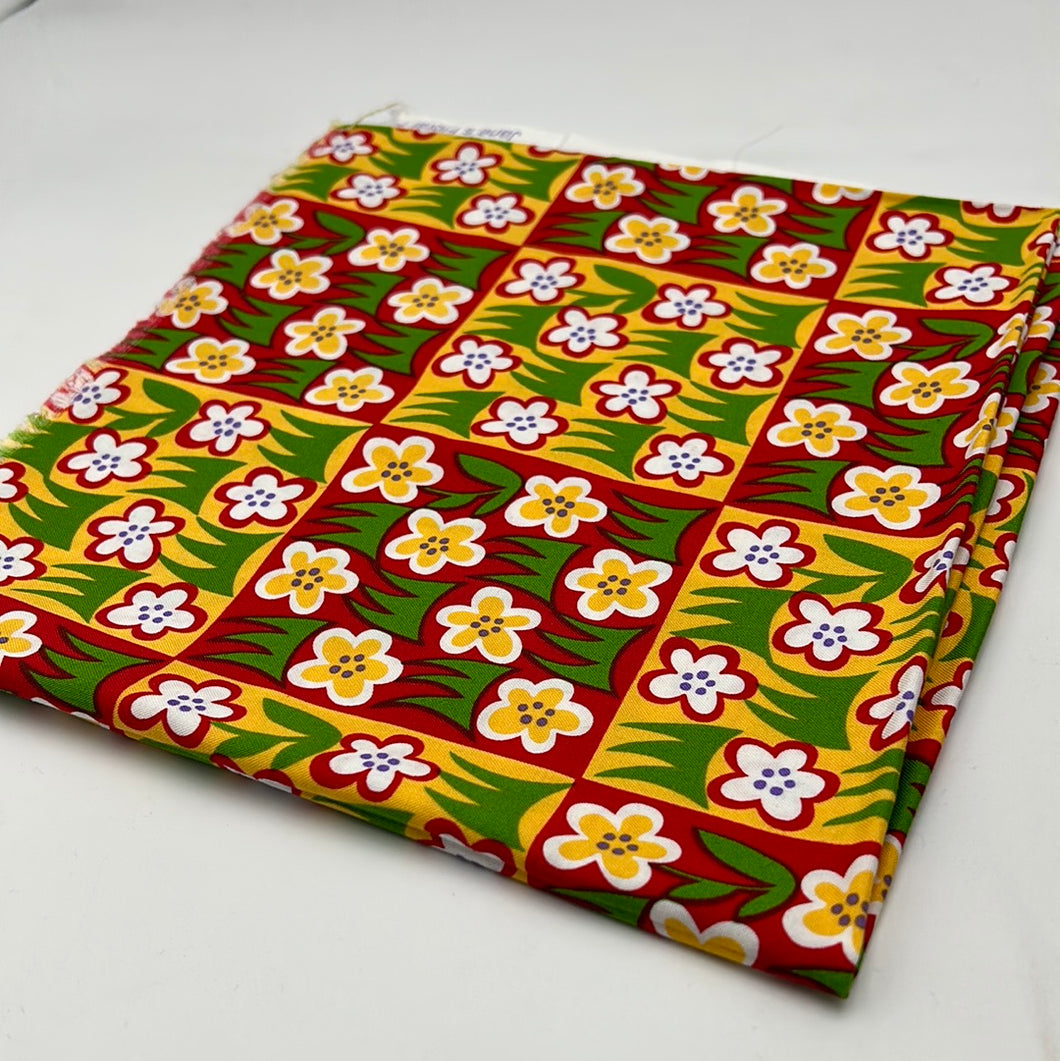 Quilting Cotton, Yellow, Green, Red Retro Floral (WQC1534)