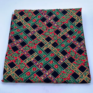 Quilting Cotton, Red, Green & Gold Lattice (WQC1417)