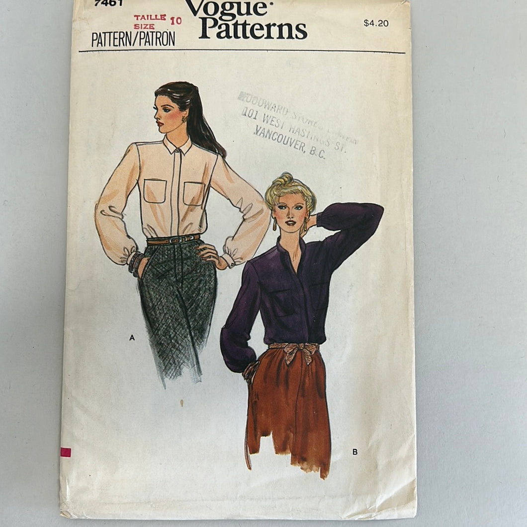 Vintage VOGUE Pattern, Misses' Blouse (PVO7461)