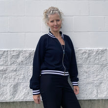 Load image into Gallery viewer, Cotton Varsity Ribbing (1m x 4) - Navy/White (KRB0585)
