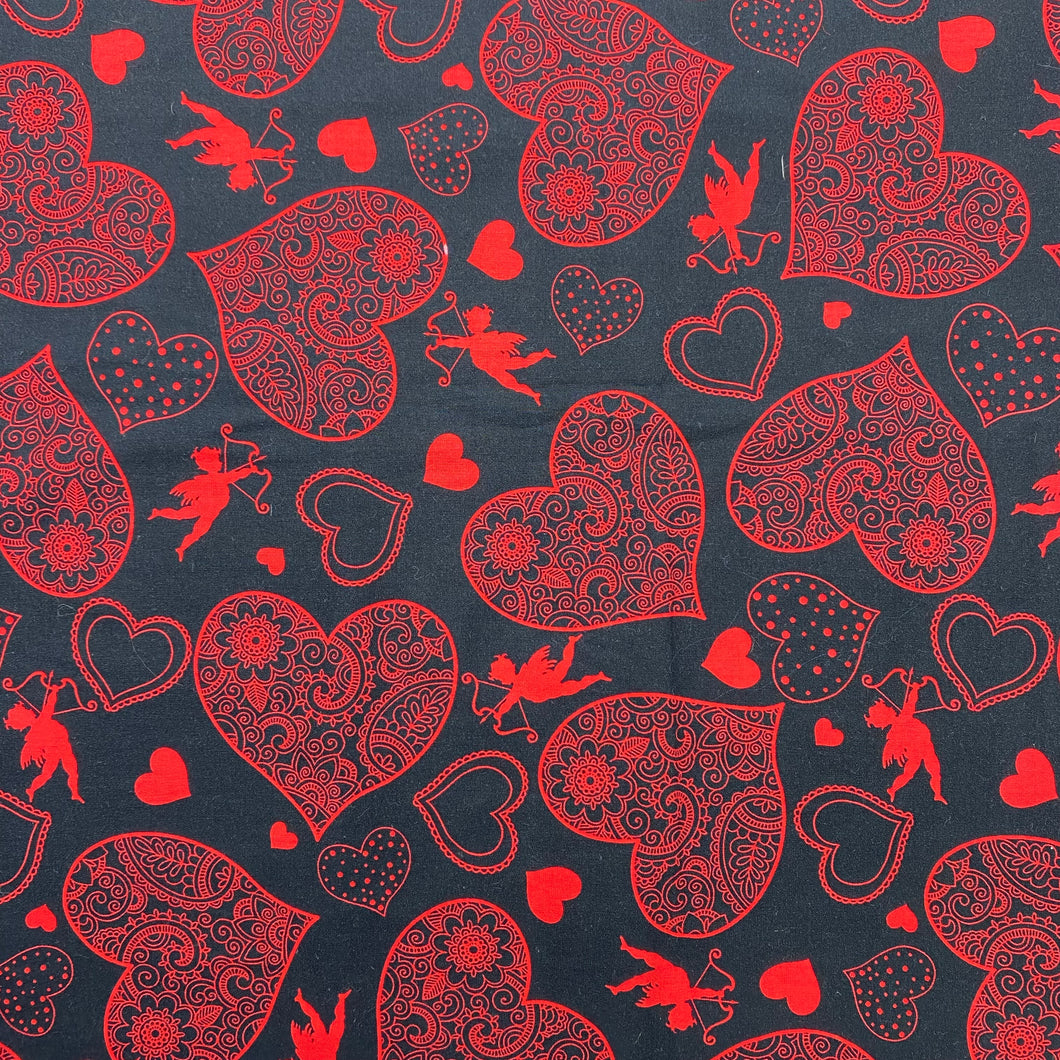 Quilting Cotton - Red & Black Hearts (WQC2742)