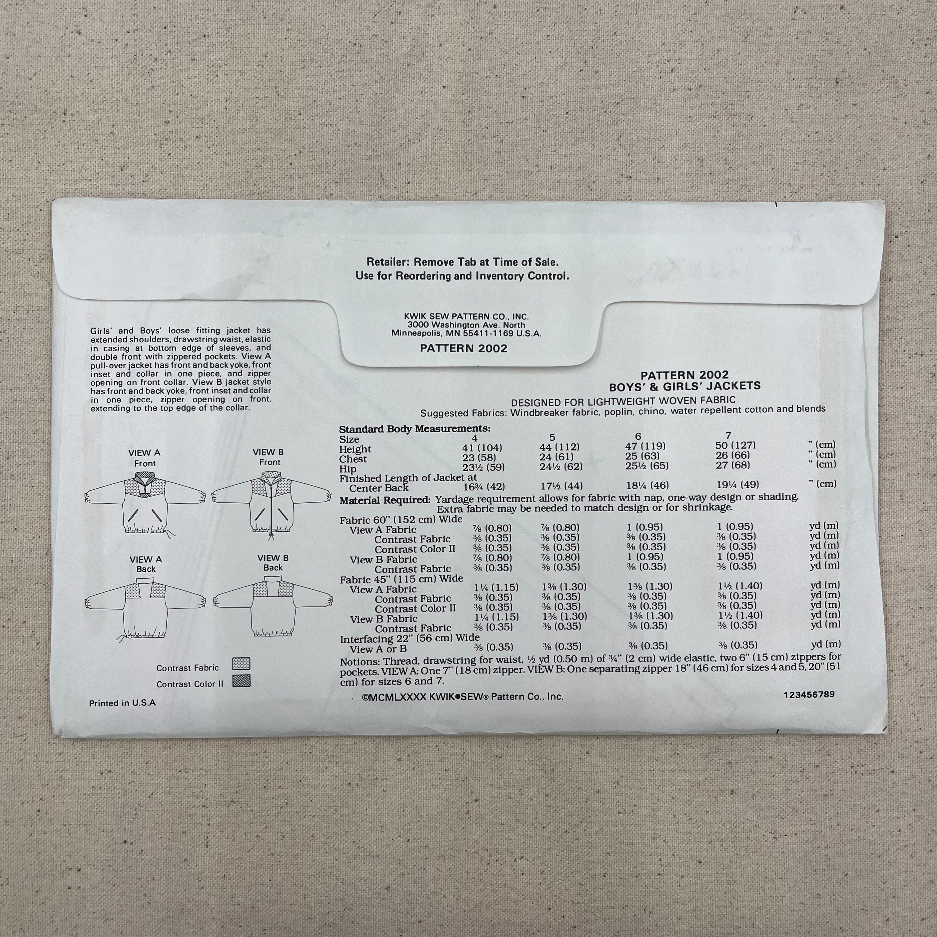 Kwik Sew Pattern - 2002 Kids Jackets (NPA0417)