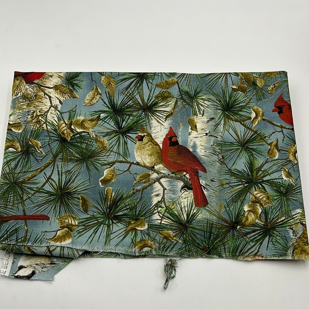 Quilting Cotton, Teal & Red Birds in Pines (WQC1414)