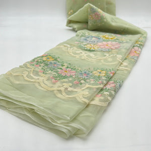 Vintage Chiffon Dress Weight, Pale Green with Floral Border (WDW1843)