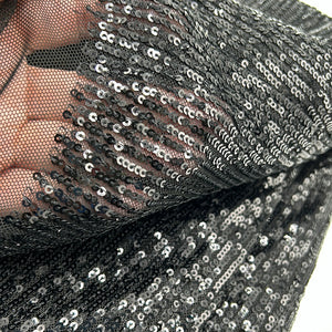 Sequin Mesh, Black Sequined (KLM0147)