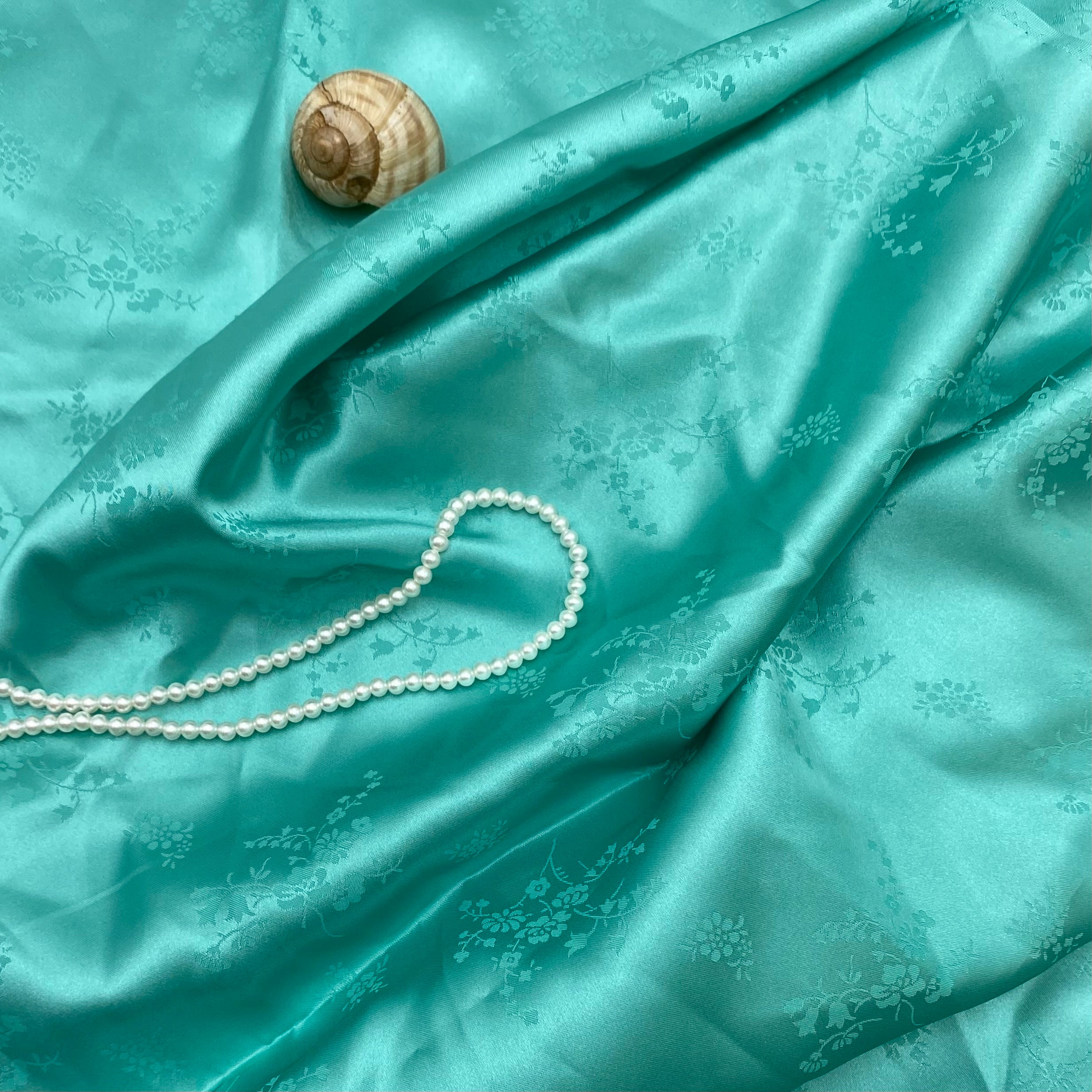 Blouse Weight Satin Jacquard - Turquoise Floral (WDW3158)